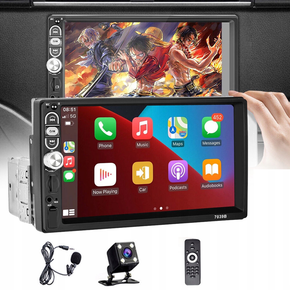 7" STACJA MULTIMEDIALNA DO SAMOCHODU RADIO CARPLAY MP5 Bluetooth PL MENU Złącza USB