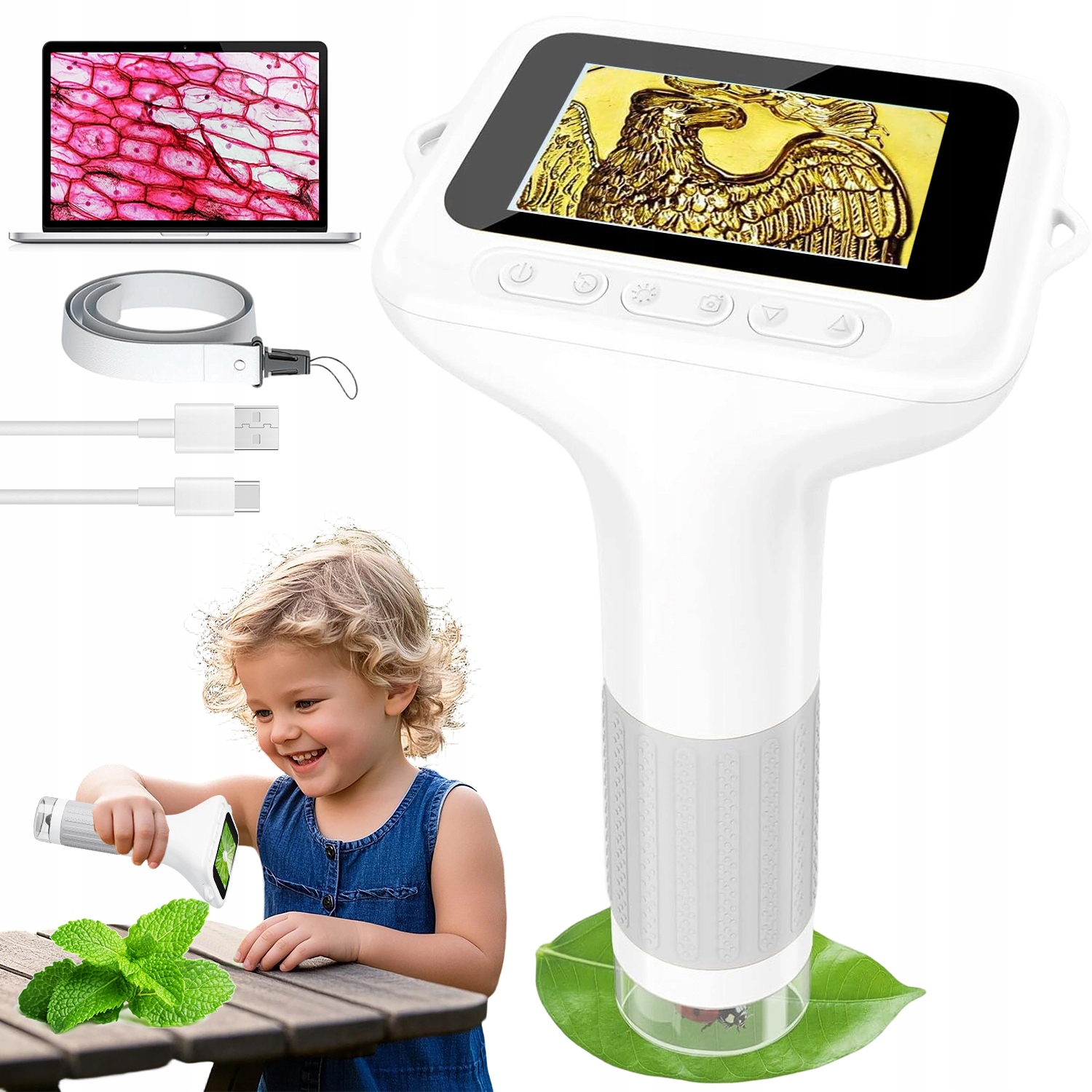 Led Optický Digitální Mikroskop 2MP Usb Přiblížení 1000x Pro Děti Set