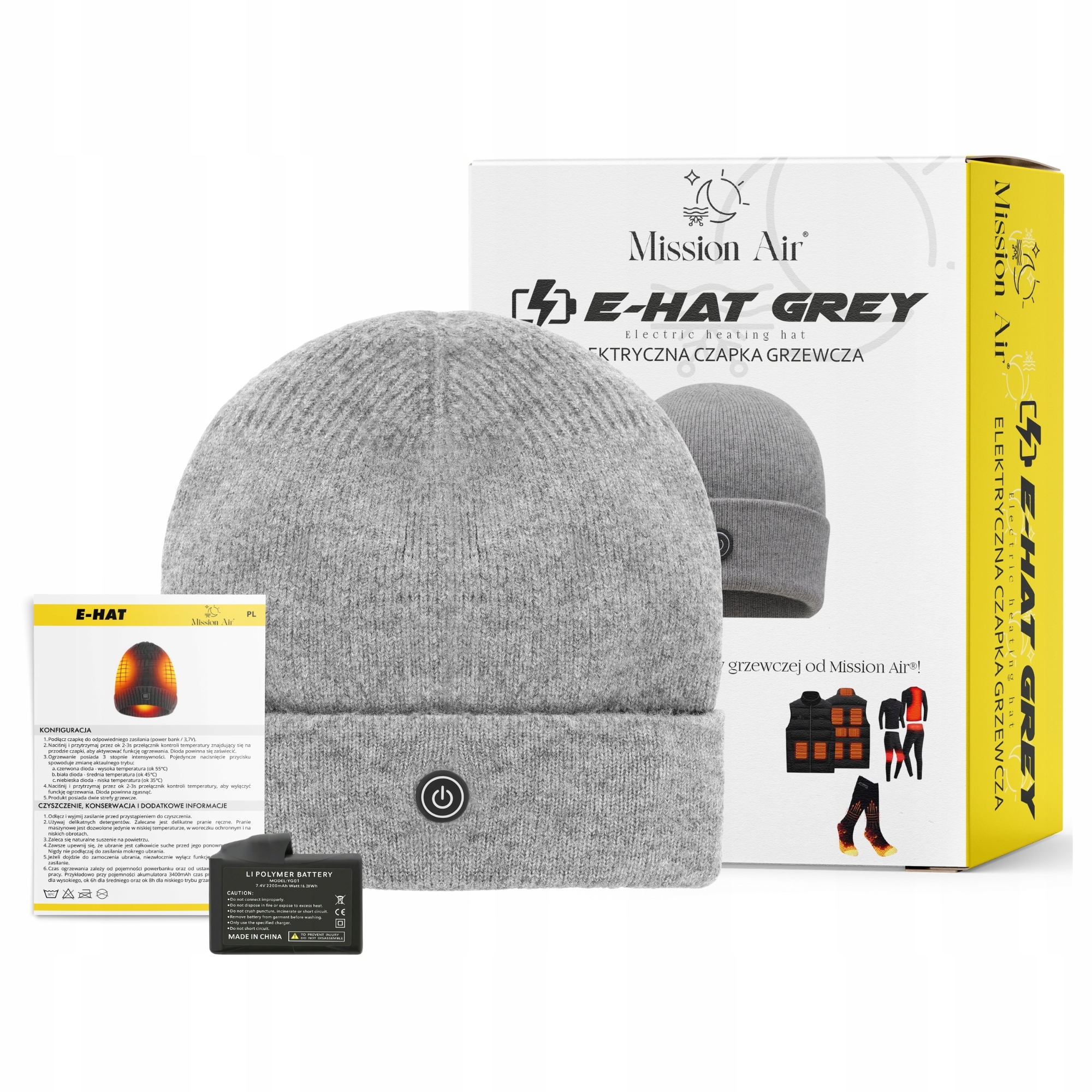 Vyhřívaná Zimní Teplá Elektrická Čepice E-hat Gray Powerbanka 2500 mAh