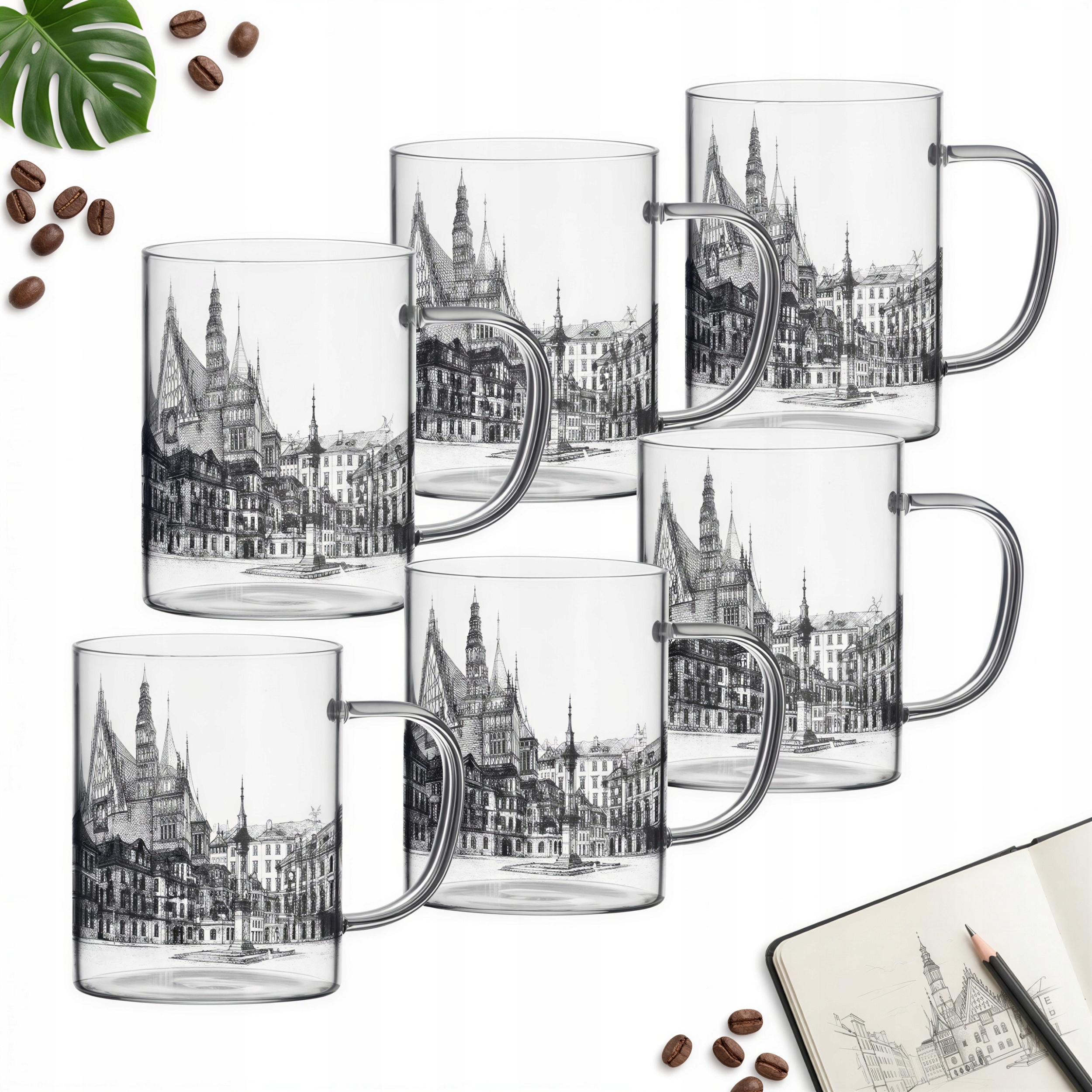 Sklenice Hrnek S Potiskem Město Vratislav 400 ML Sada 6 Sklenic Hrnků Sklo