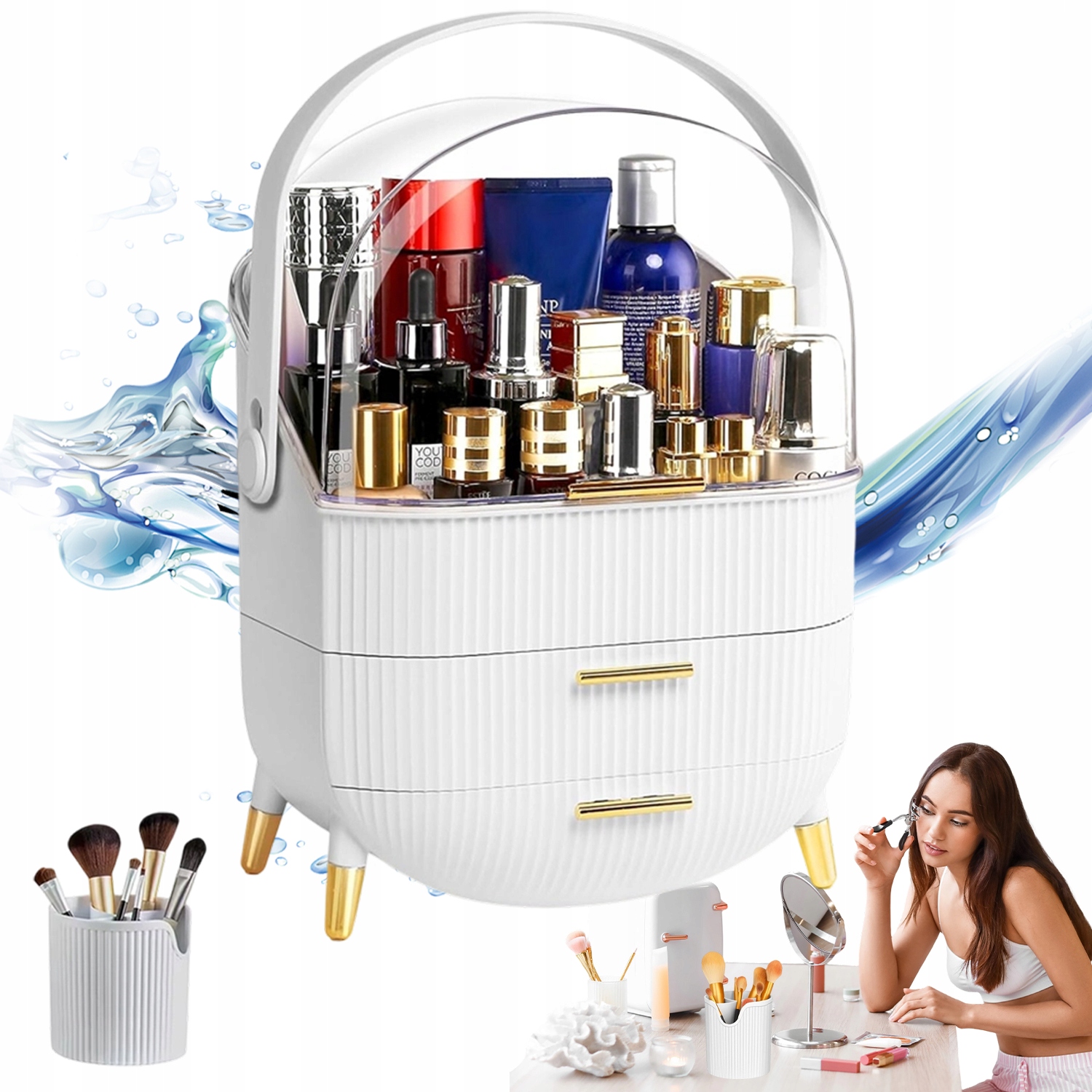 Plastový Organizér Na Kosmetiku 3 Úrovně S Úchytem A Víkem