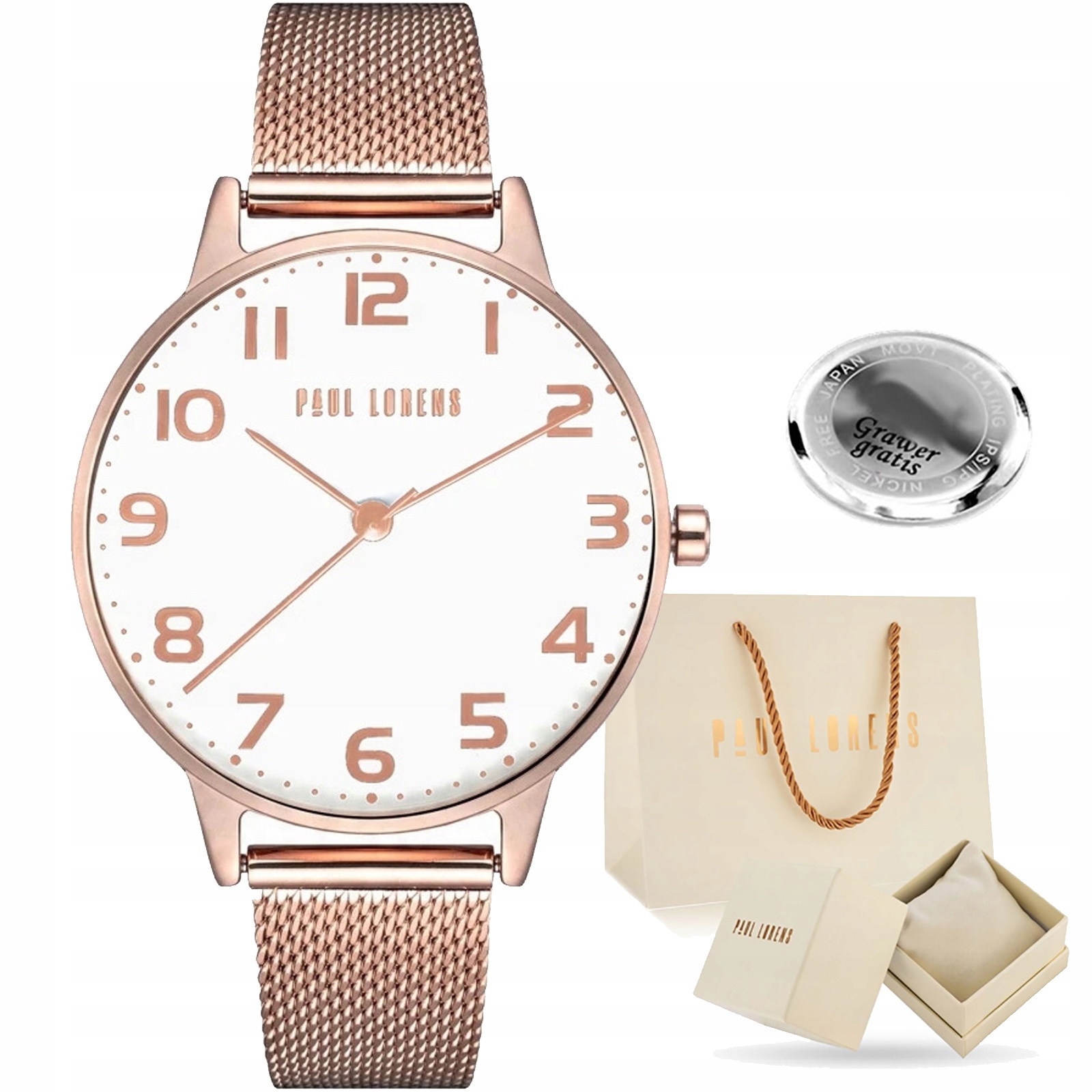Dámské hodinky Paul Lorens Elnino růžové zlato Velké Číslice Box Gravírování