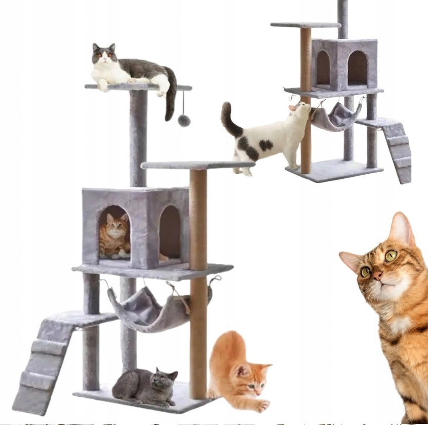 Velké Škrabadlo Pro Pro Kočky 125 CM Věžový Domek Pelíšek Sisal