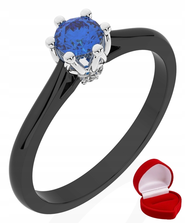 Zlatý Prstýnek 585 14k Safír 0,24 ct Černé Zlato R19
