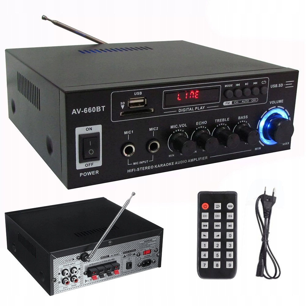 Mini Hifi Zesilovač Bluetooth 5.0 Stereo Rádio S Dálkovým Ovládáním AV-660BT