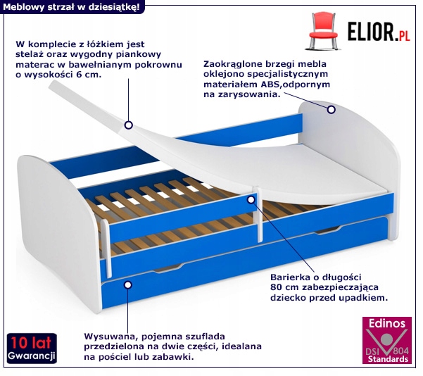 ŁÓŻKO DZIECIĘCE Z MATERACEM KOLOROWE = 140X70 CM Marka Elior
