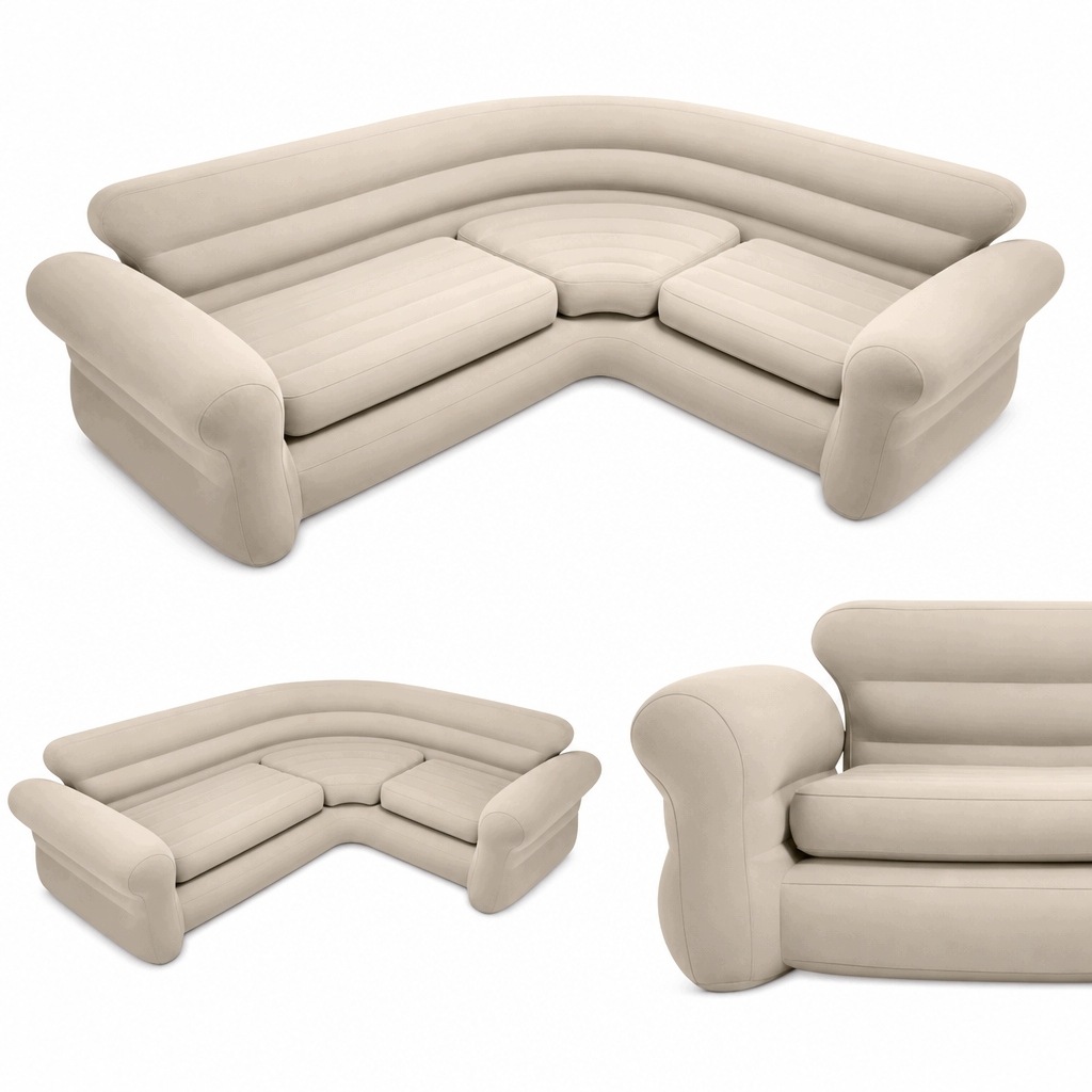 Nafukovací rohová pohovka Intex pro 4 osoby 257x203x76 cm, béžová, Pvc