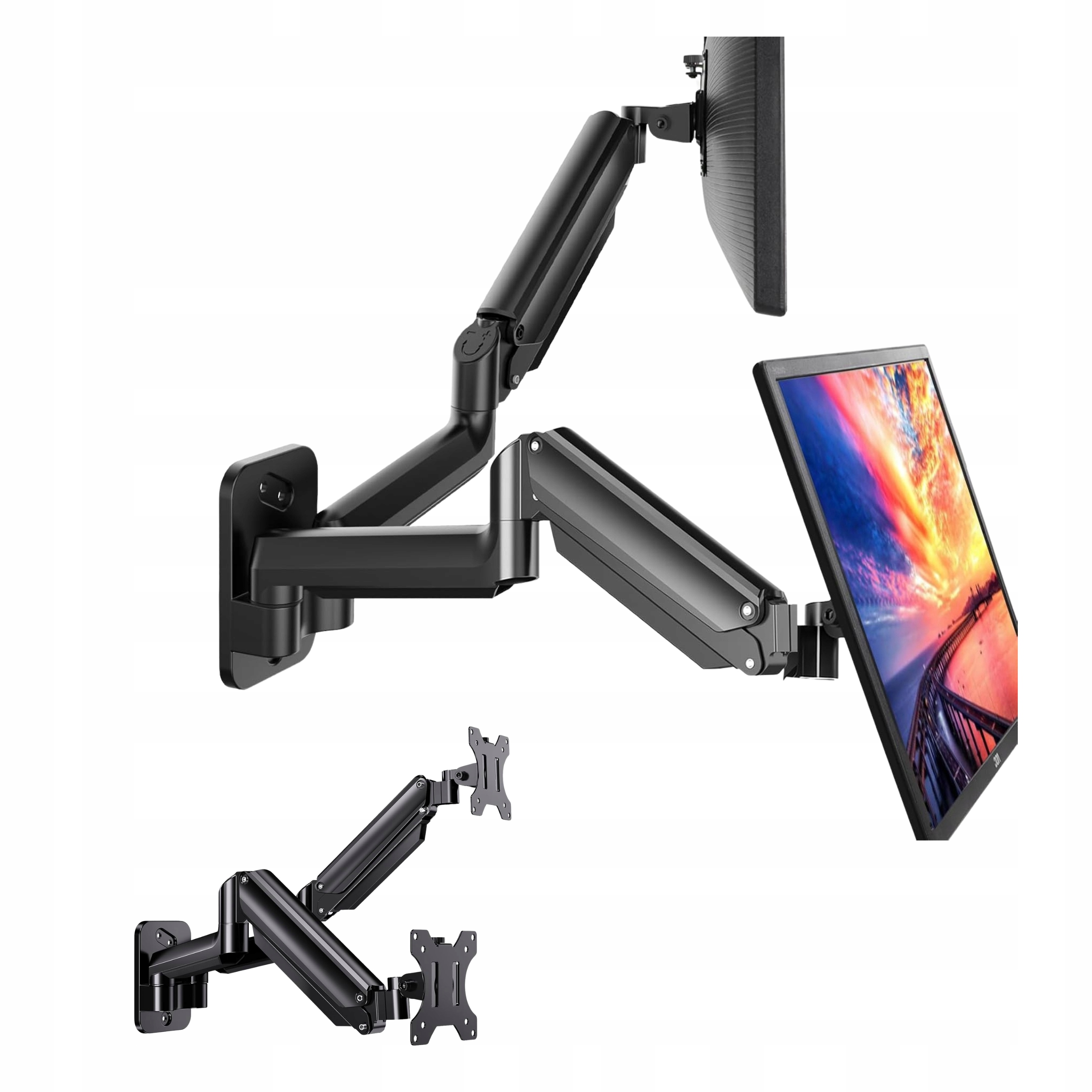 Nástěnný držák pro dva monitory 17-32 palců Plynová pružina Rameno Premium