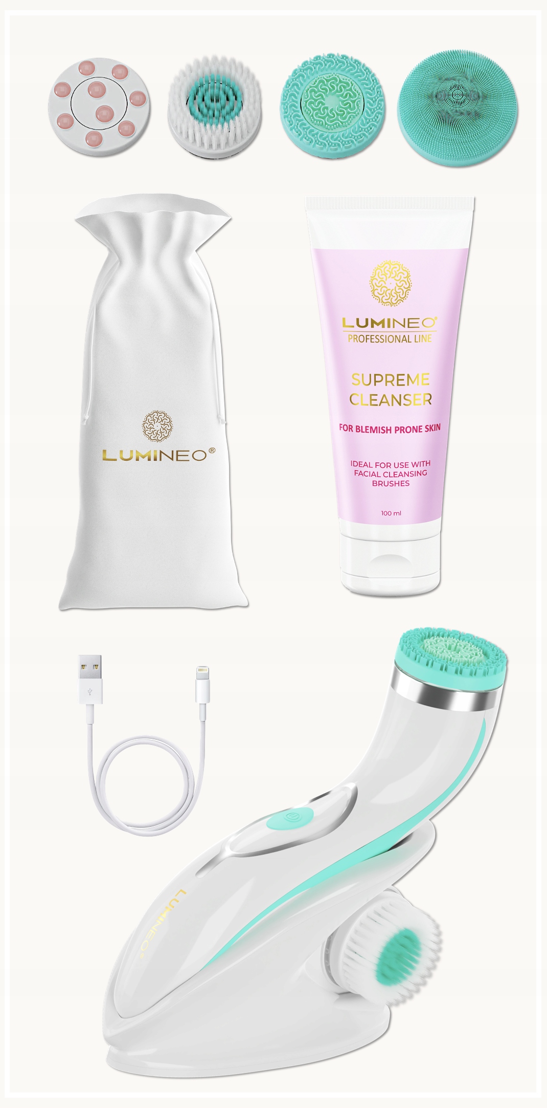 Kartáček Brush Pro Lumineo 4 nástavce gel pro problematickou pleť