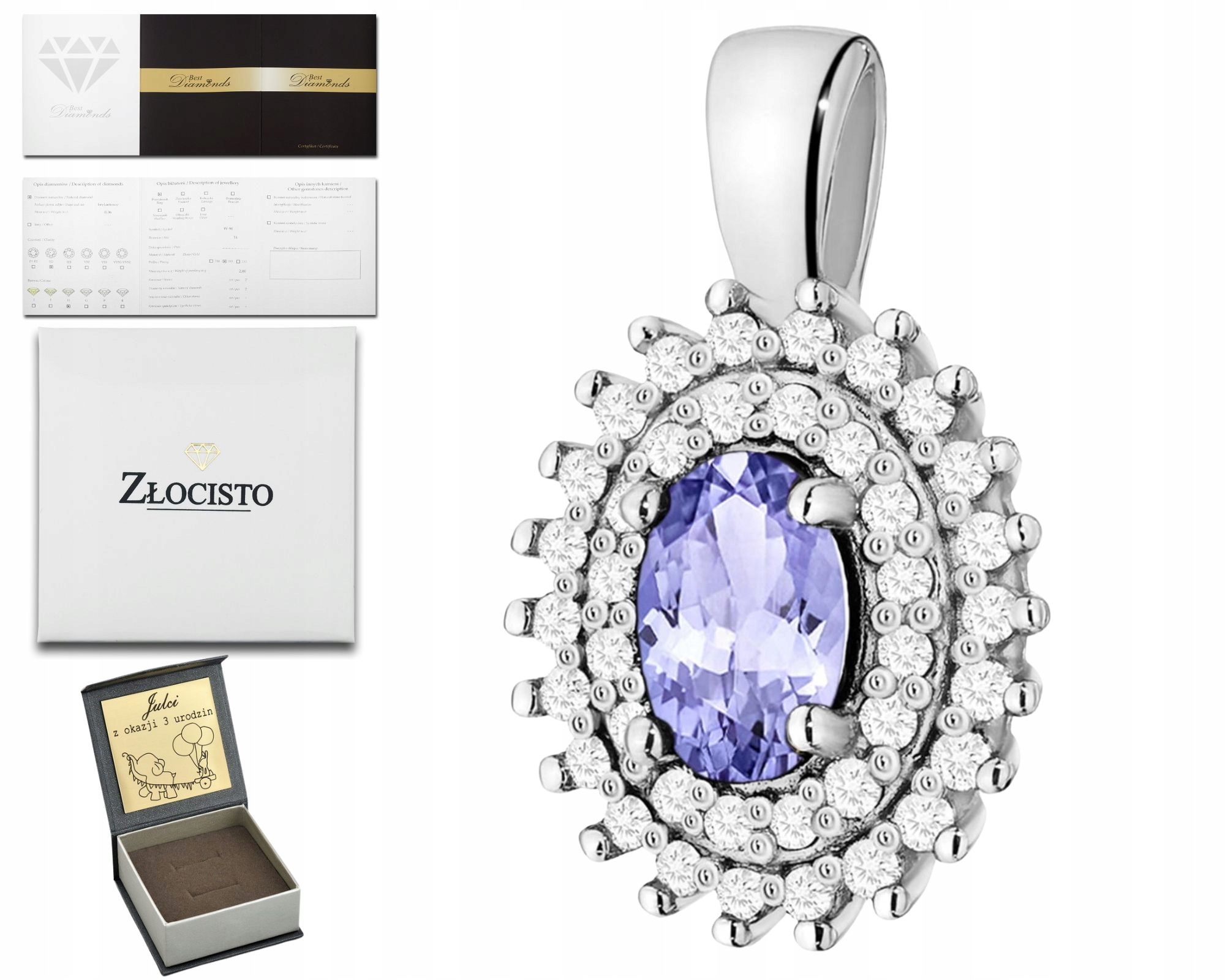 Bílý Zlatý Přívěsek S Tanzanitem A Diamanty 585