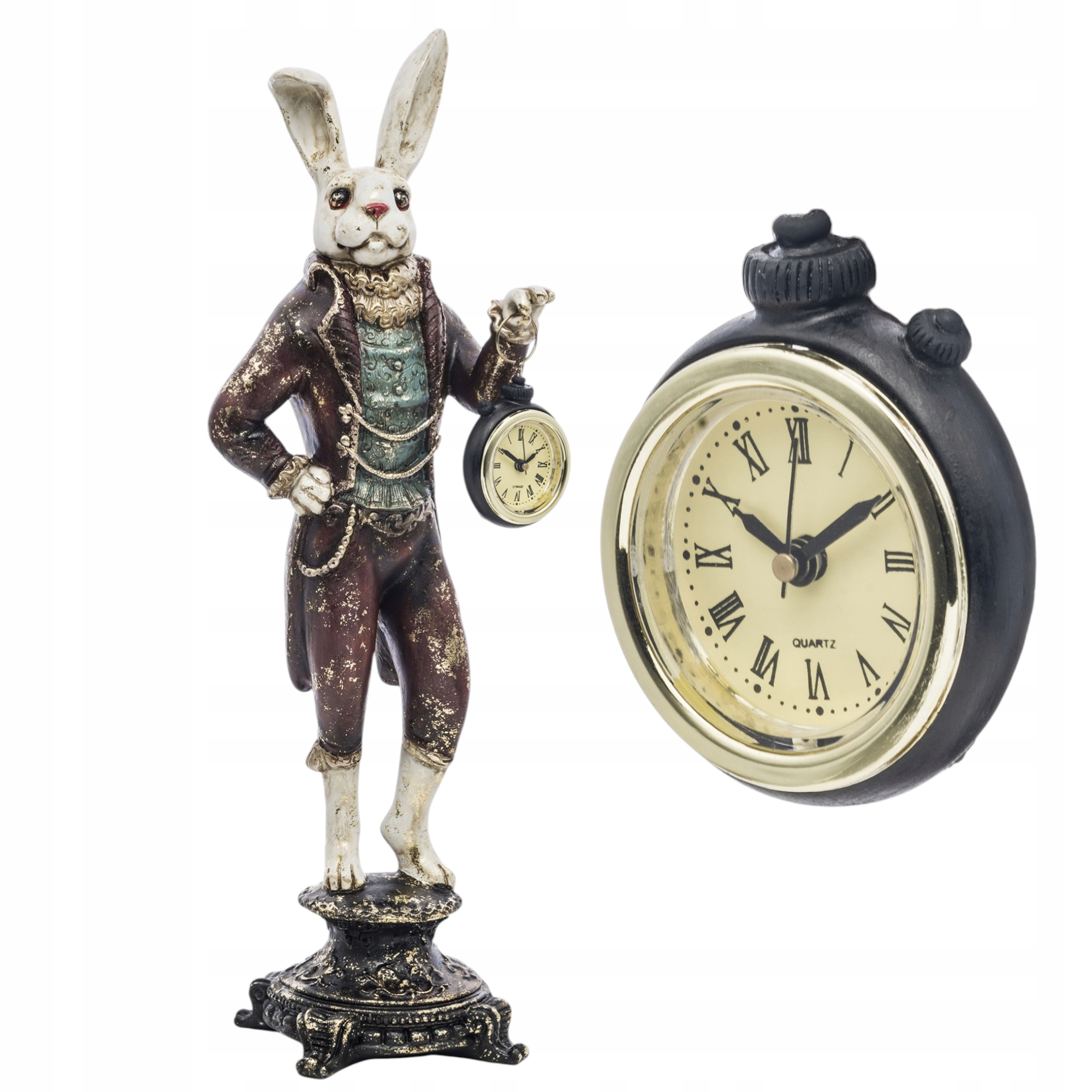 Králik S Hodinkami 42x12 CM Figúrka Socha Stojanové Ozdobné Krbové Hodiny