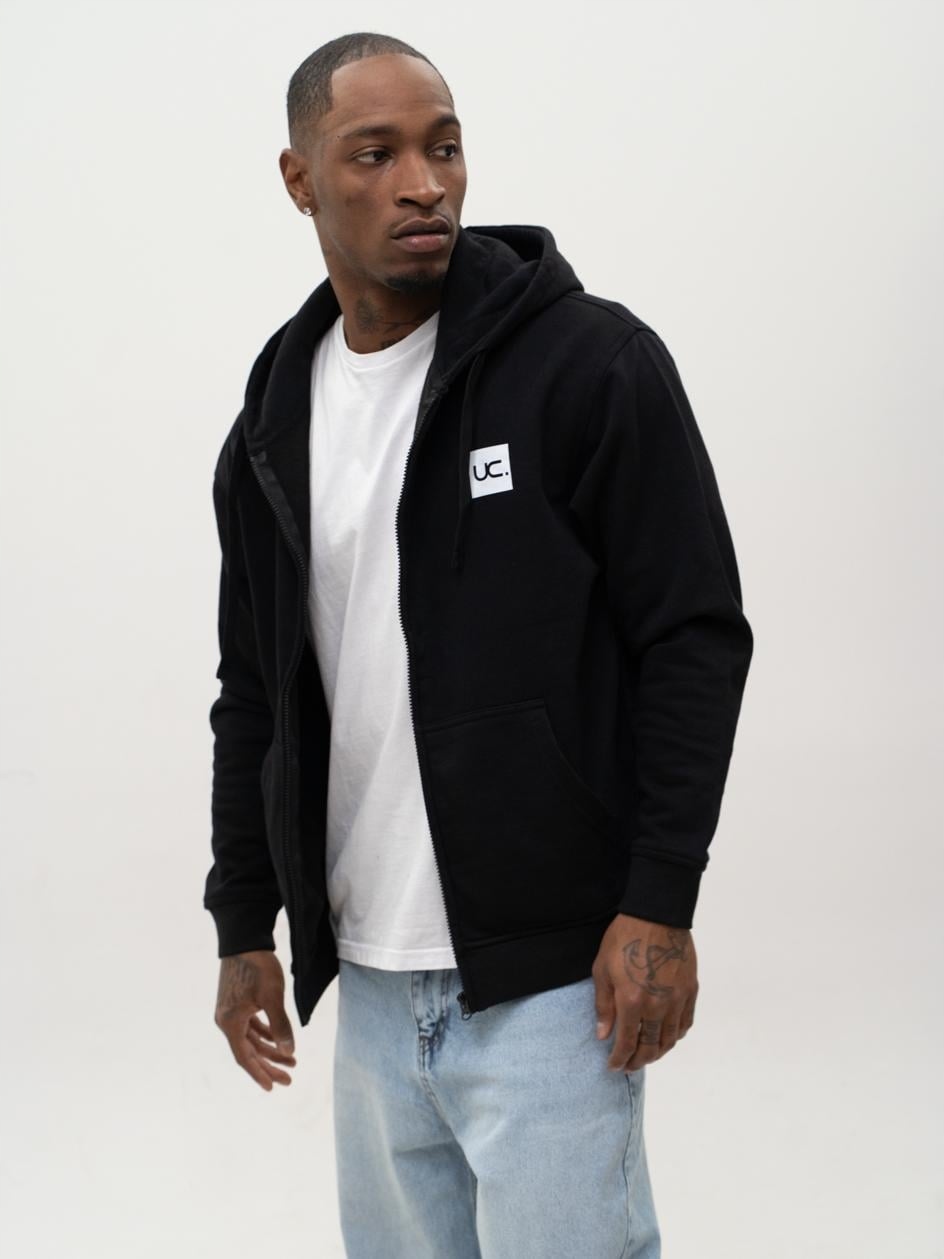 Rozepínací mikina s kapucí Pánská Klasická Bavlněná černá Uc Logo L