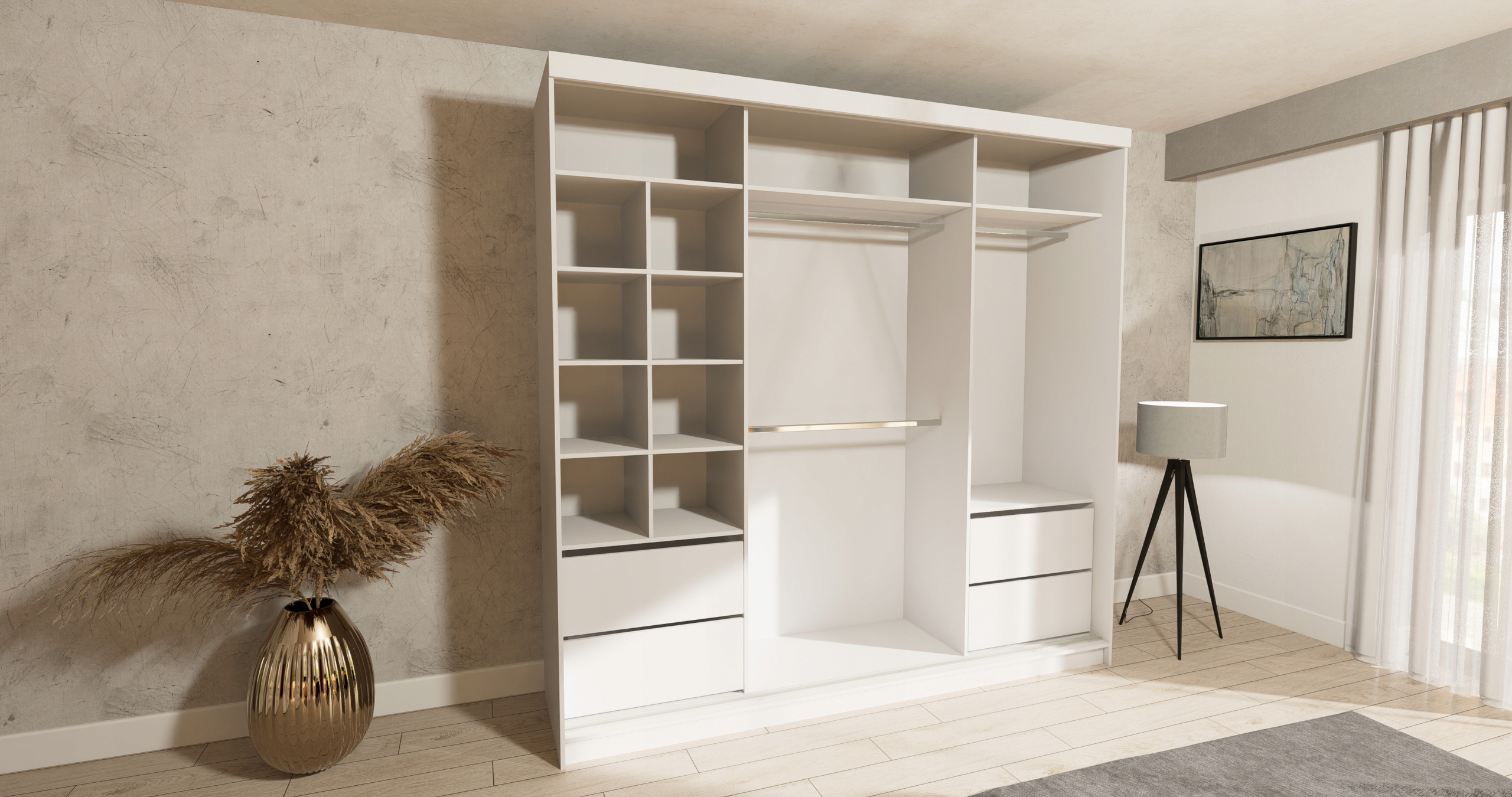 Szafa Przesuwna PARIS 278 z 4 szufladami Szerokość mebla 278 cm