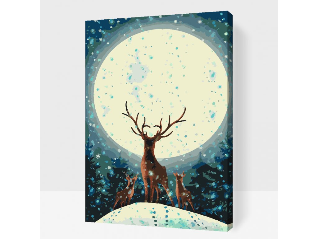Malování Podle Čísel Srna Rodina Zima Sníh Vánoce 40x60 cm