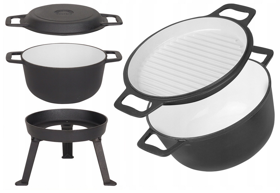 KOCIOŁEK ŻELIWNY MYŚLIWSKI 3W1 EMALIOWANY NA PIECZONKI GRIL MK302 5L GRATIS