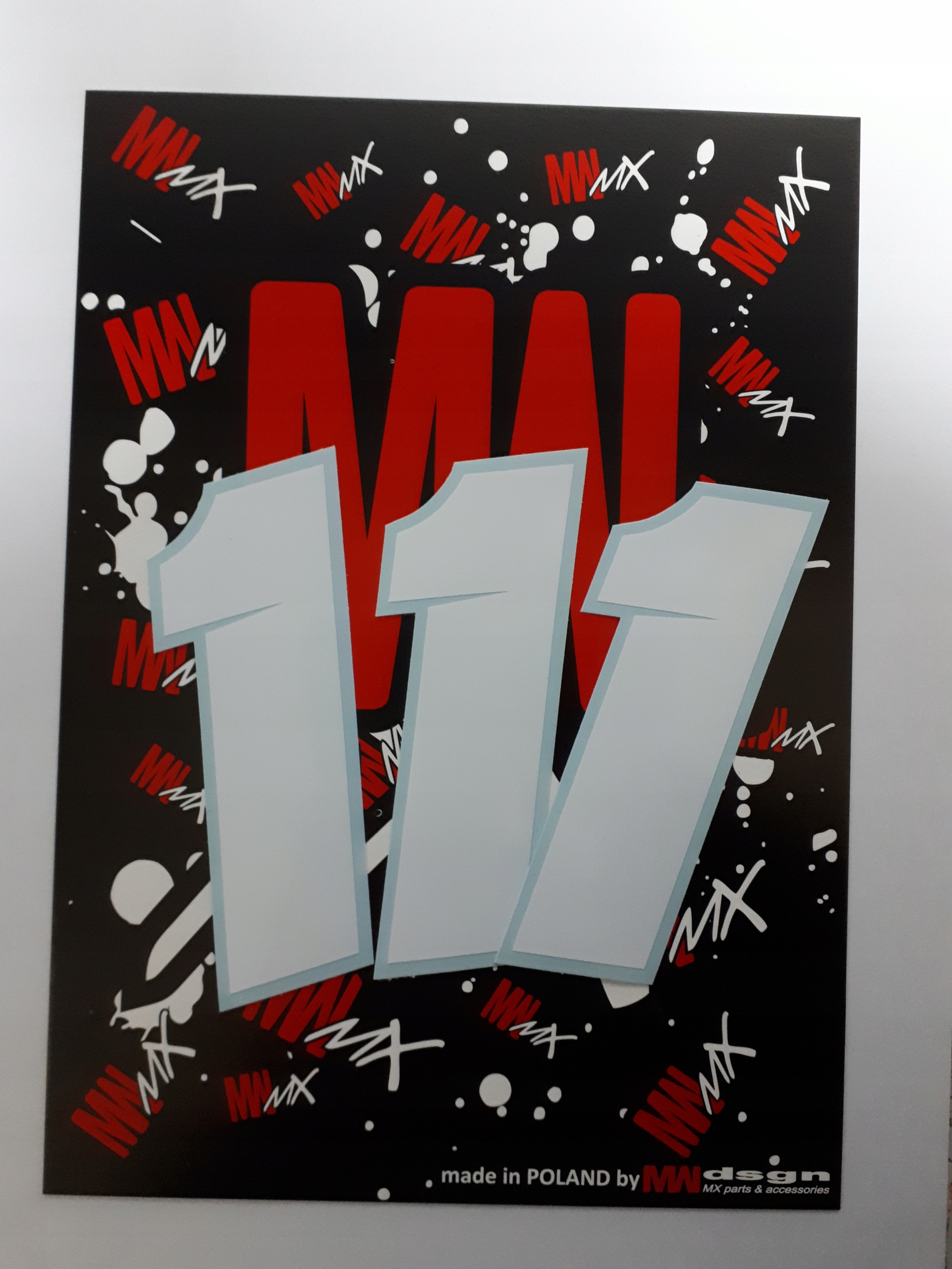 NUMER STARTOWY NAKLEJKI NR 1 130mm BIAŁE 3SZT skośne