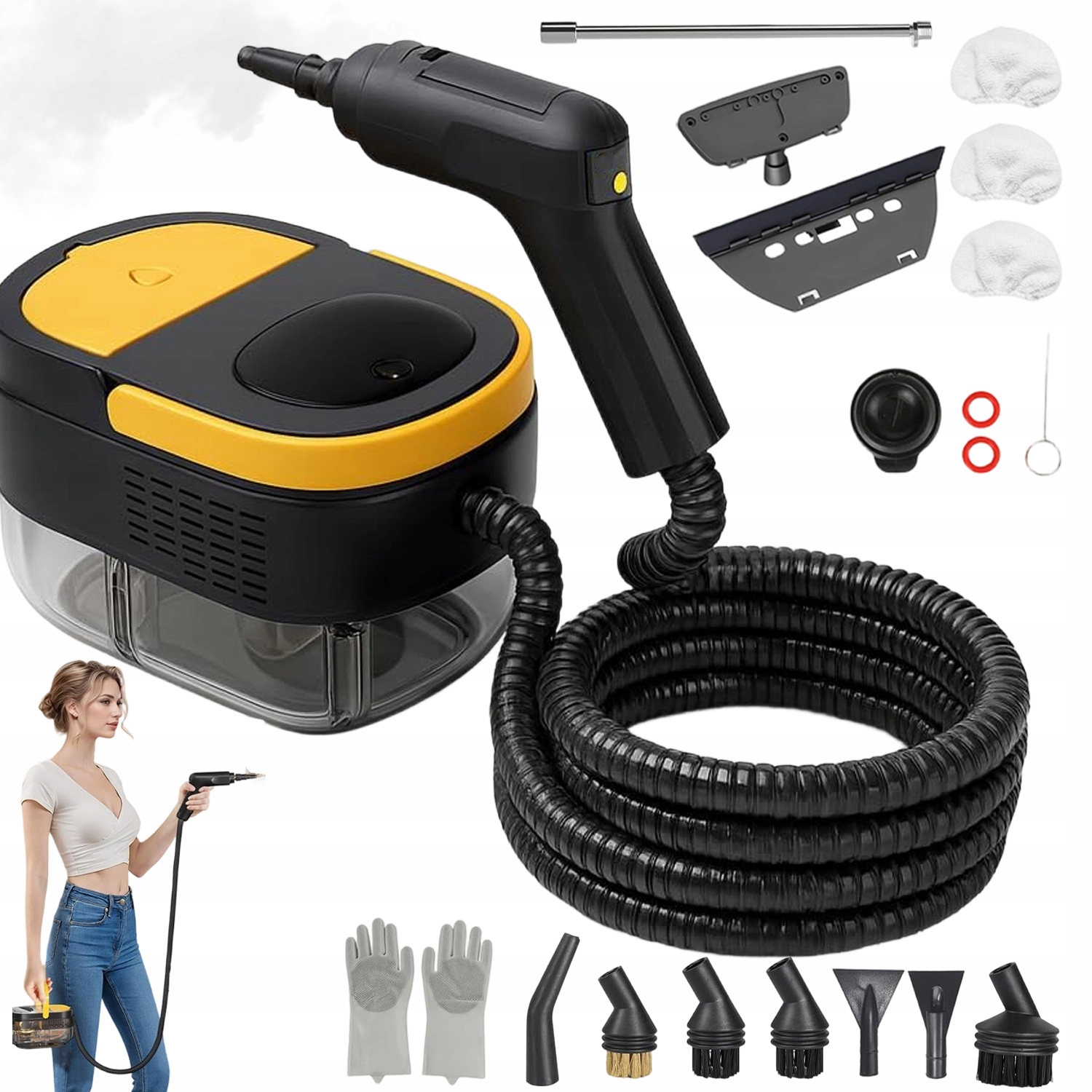 Parný Čistič Na Sklo Naparovač 105°C 2500W 1600ML 3BAR Sada Čierna
