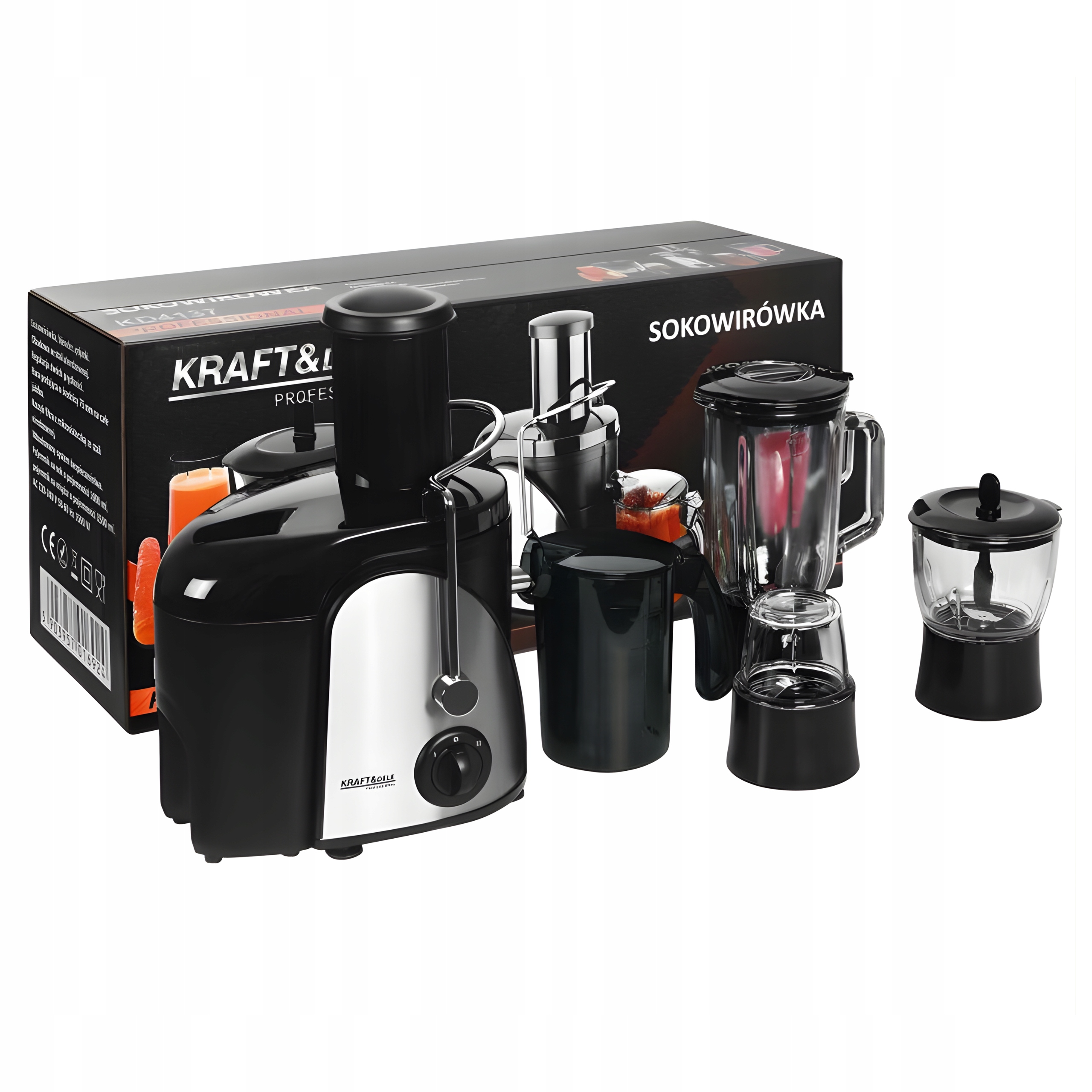 Multifunkční odšťavňovač 1500 W nerezová ocel s příslušenstvím Kraft&Dele