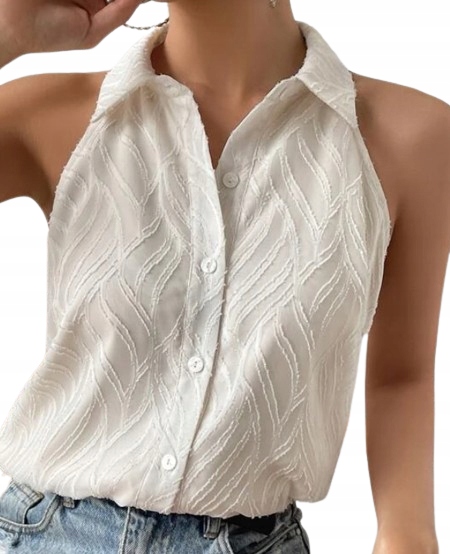 KOSZULA DAMSKA BEZ RĘKAWÓW KREMOWA CASUAL 36 ŁSA