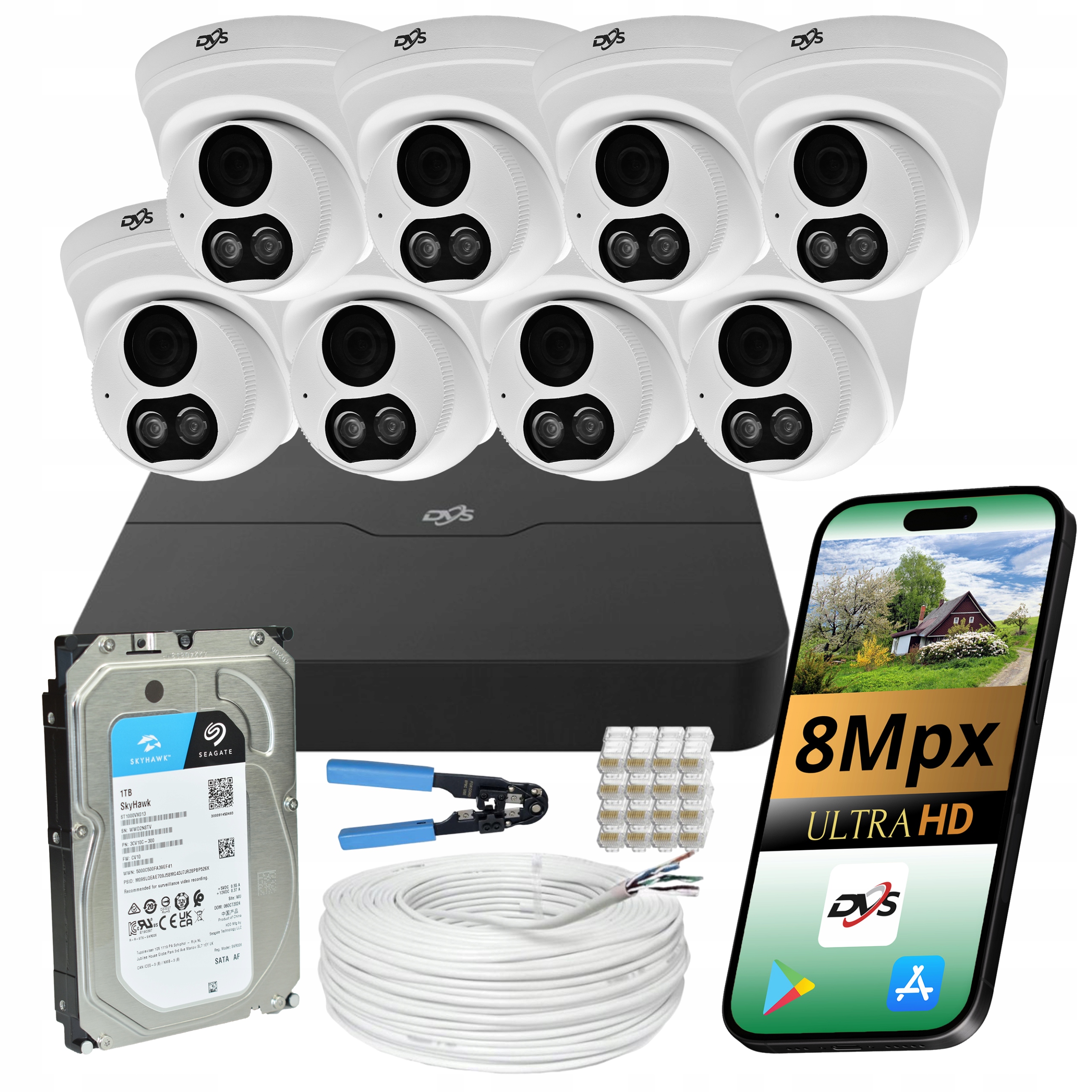 Monitorování Dvs Sada 8 Kamer Ip Kamera 4K Poe Hybridní Disk 1TB Aplikace