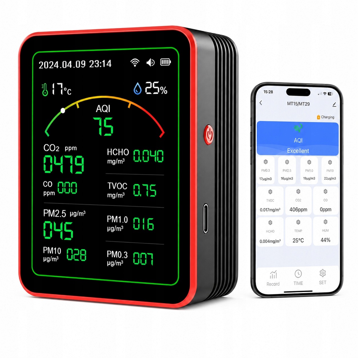 Senzor Kvality Vzduchu WiFi Tuya CO2 Co PM2.5 Tvoc Hcho Aqi