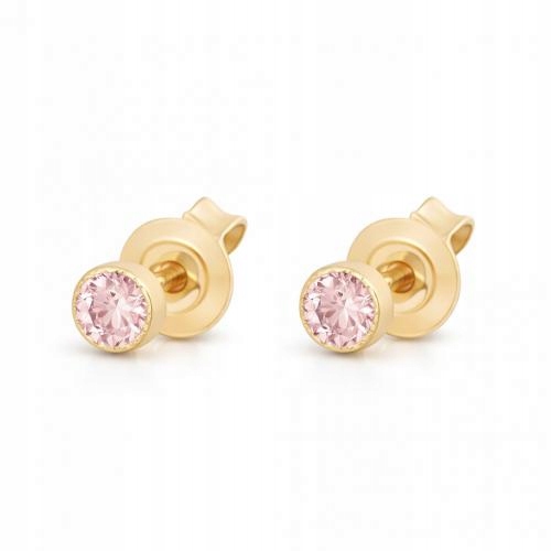 Jemné zlaté 585 náušnice zdobené růžovým zirkonem ve zlatém rámečku 14k