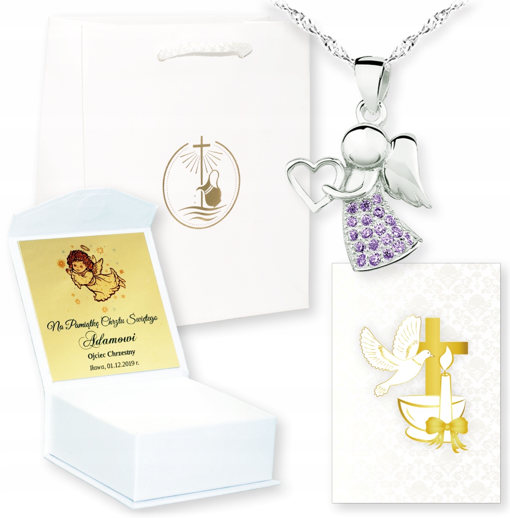PAMIĄTKA CHRZTU CHRZEST ŚWIĘTY ANIOŁEK ANIOŁ STRÓŻ Długość całkowita 45 cm