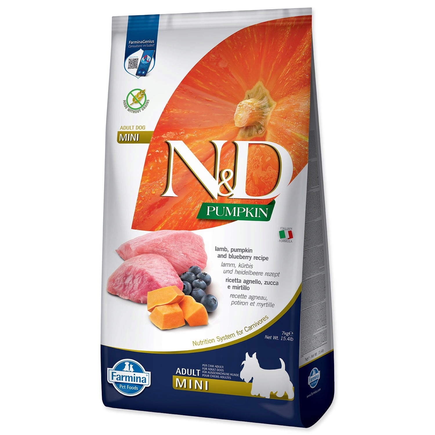 Krmivo N&amp;d Dog Adult Mini Grain Free Pumpkin Lamb &amp; Blueberry 7kg