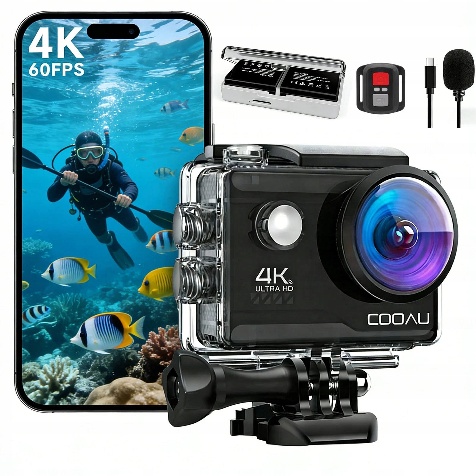 Akční kamera Sportovní Kamera 4K 20MP Vodotěsnost Eis Dvojitá obrazovka WiFi