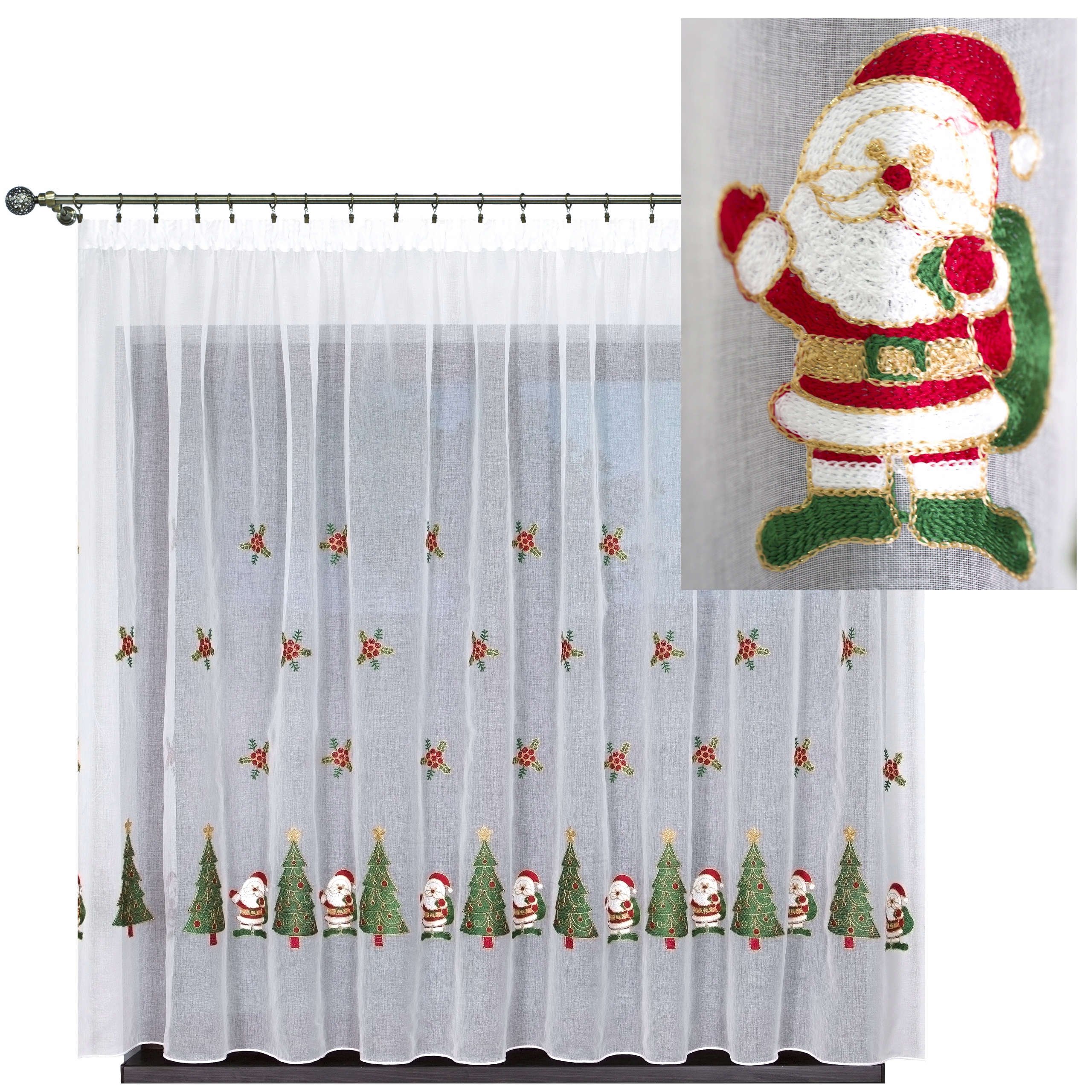 Hotová záclona Stella, vánoční vyšívaný etamin s olověnkou, 200 x 265 cm