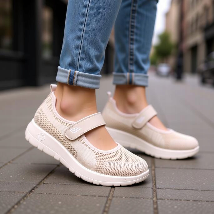 Sneakersy półbuty damskie siatkowe Beżowe lekkie szerokie N.e.w.s. 4695