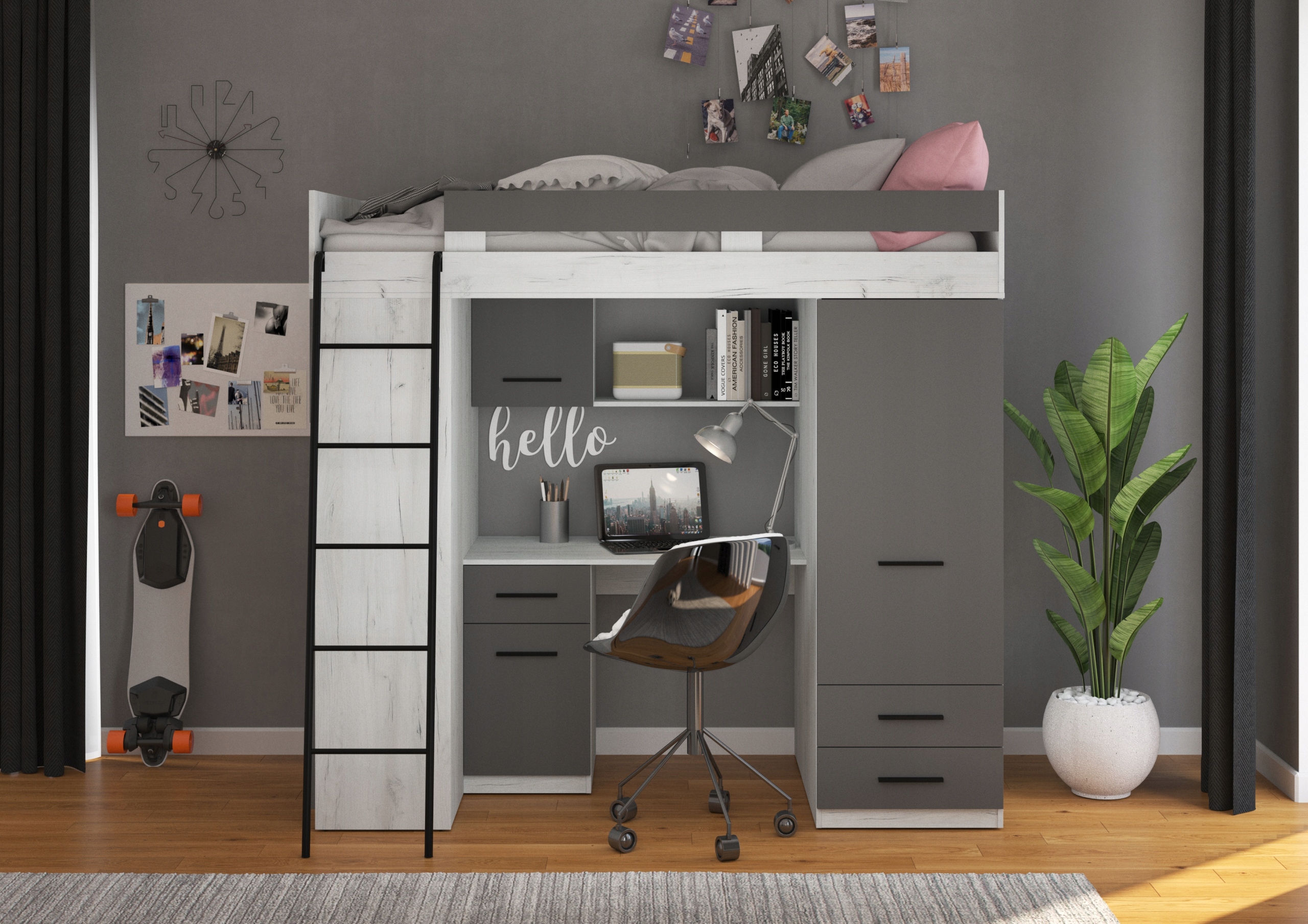 Antresola łóżko piętrowe LEVEL L craft b. grafit Marka Bim Furniture