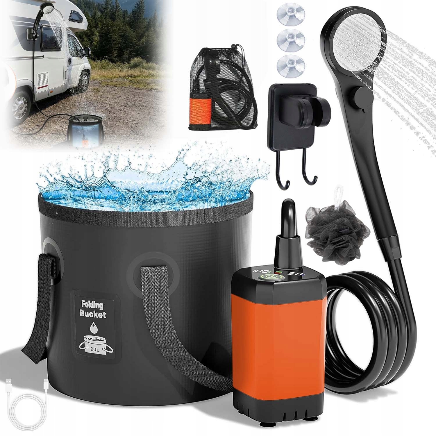 Kempingová Turistická Sprcha Usb Akumulátor 6000 Mah Elektrická Pumpa