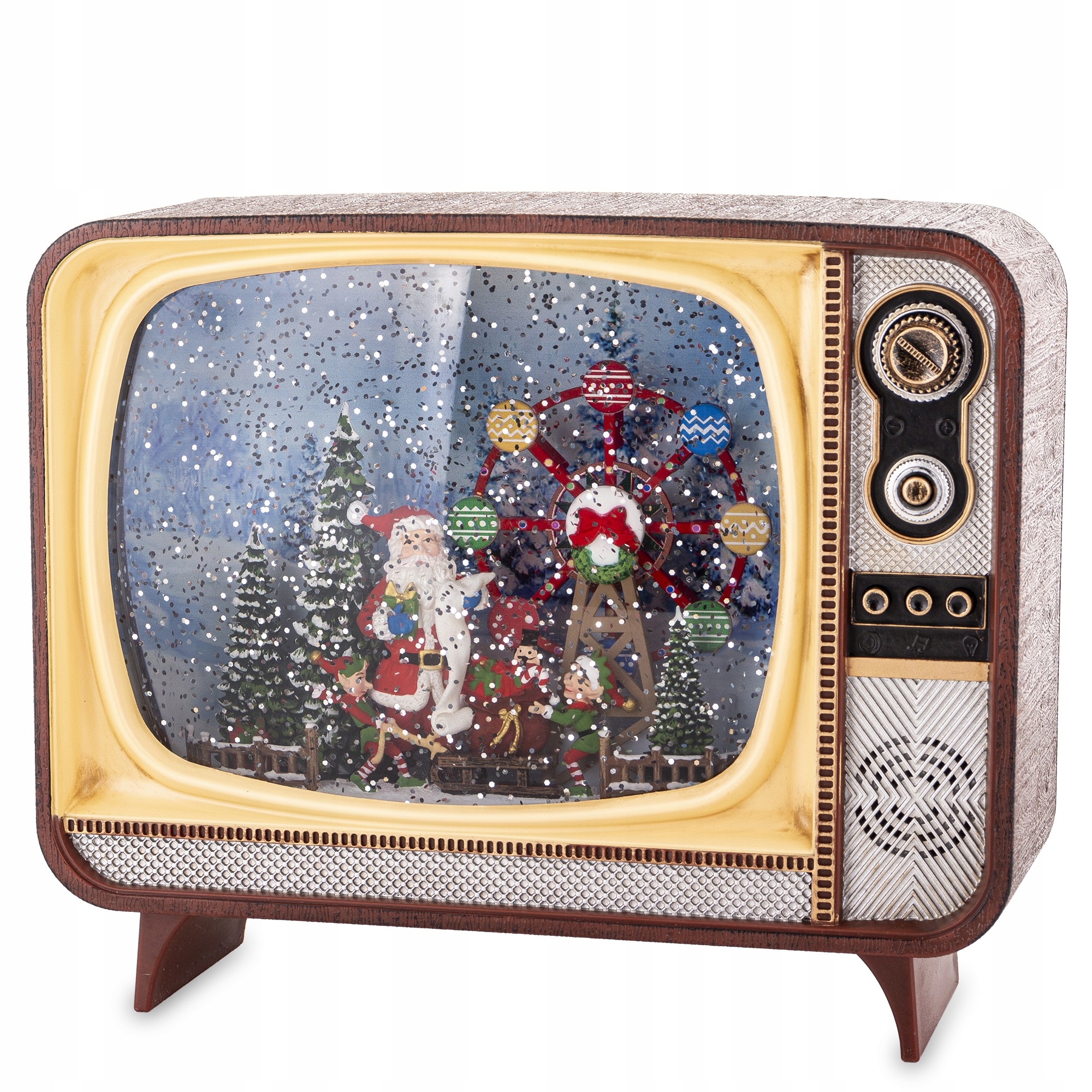 Retro televízor sviatky hracia skrinka s vianočným Led svetlom Mikuláš s hudbou