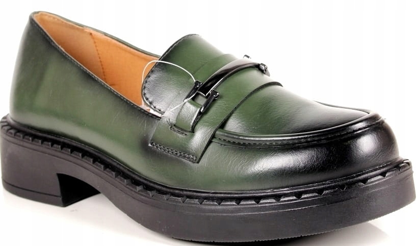 Dámské Mokasíny Na Silné Podrážce, Polobotky S Přezkou, Potocki, Zelené, Velikost 38