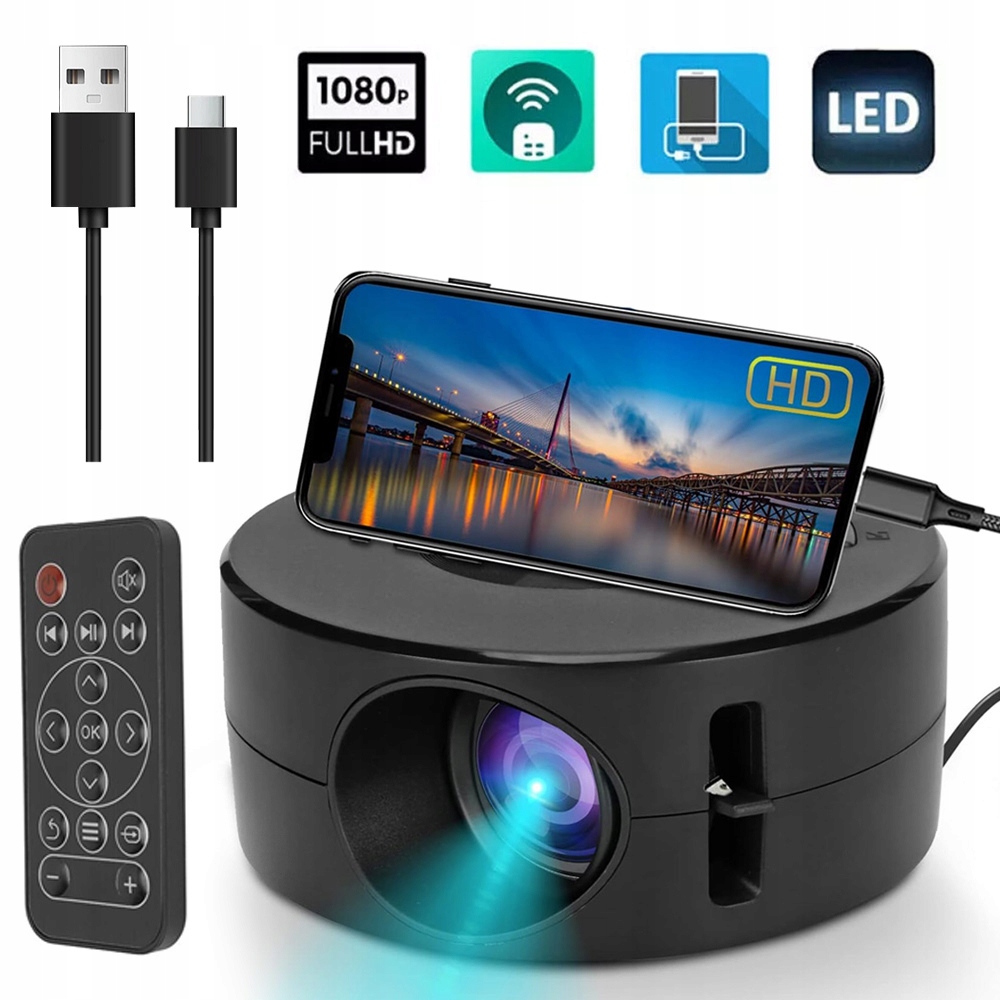 Projektor Rzutnik Przenośne Kino Domowe Mini Led Full Hd Usb Do Filmów Gier