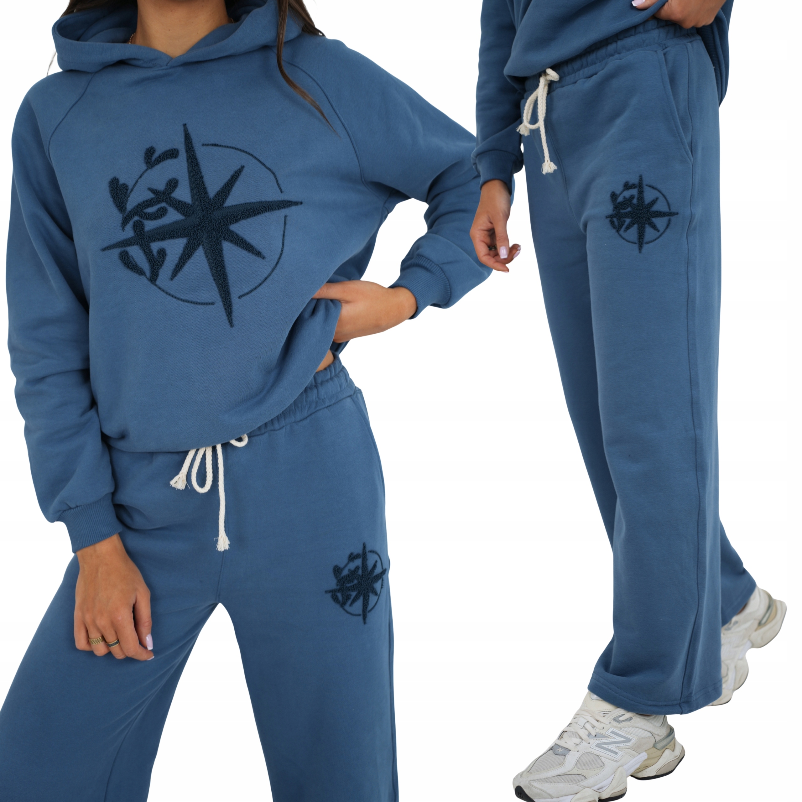 Teplákovka dámský pohodlný volný komplet Baggy bavlna Set Prémiový námořnická modrá M/L