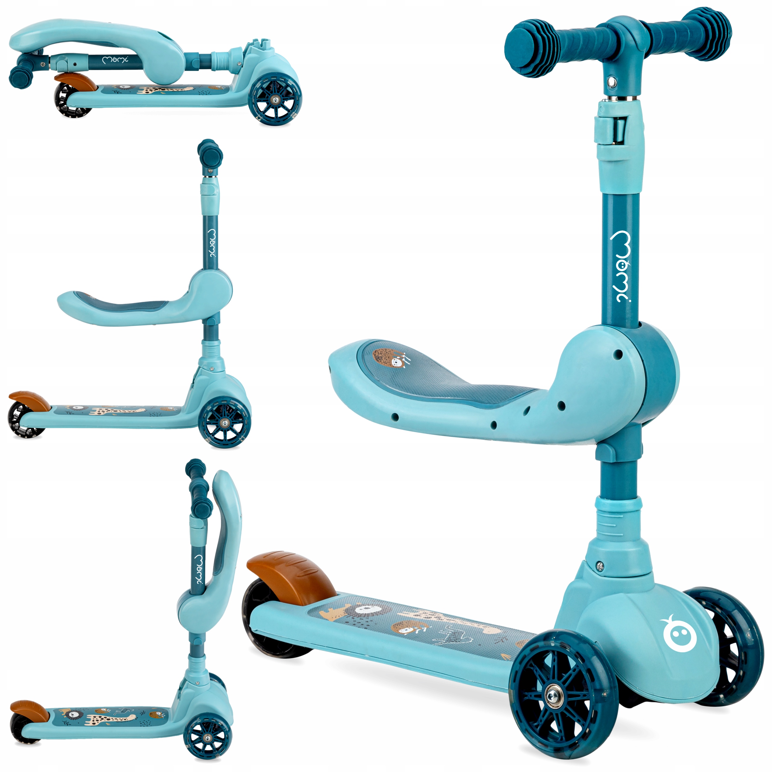 JEŹDZIK HULAJNOGA BALANSOWA DLA DZIECI 2w1 MoMi KIURU Z SIODEŁKIEM KOŁA LED