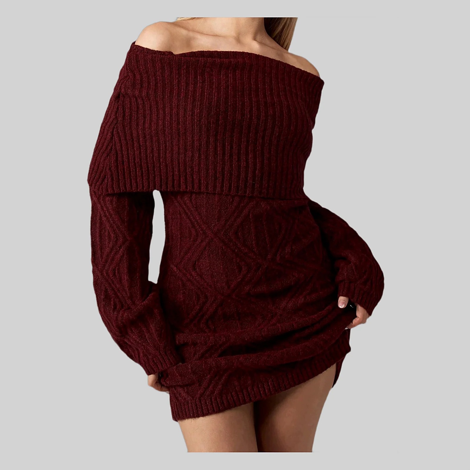 Šaty burgundská s odhalenými rameny Mini missguided S 36