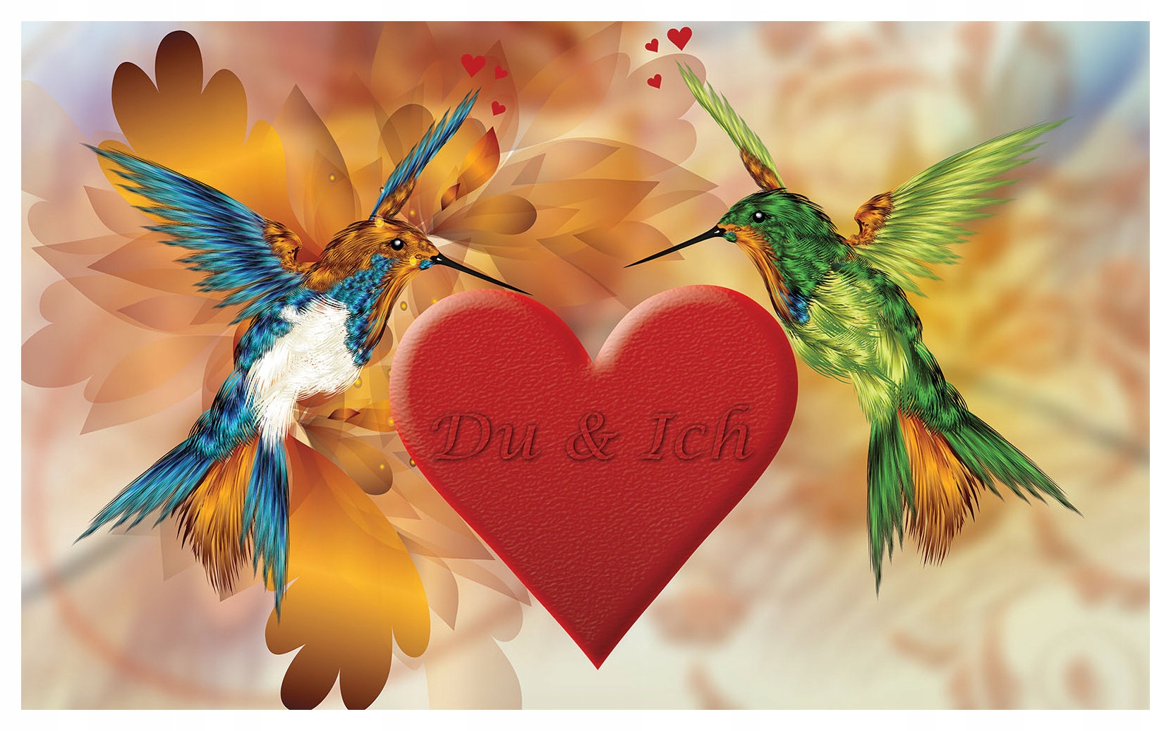 Fototapeta Kolibríky láska srdce kvety jemné farby 368x254 lepidlo