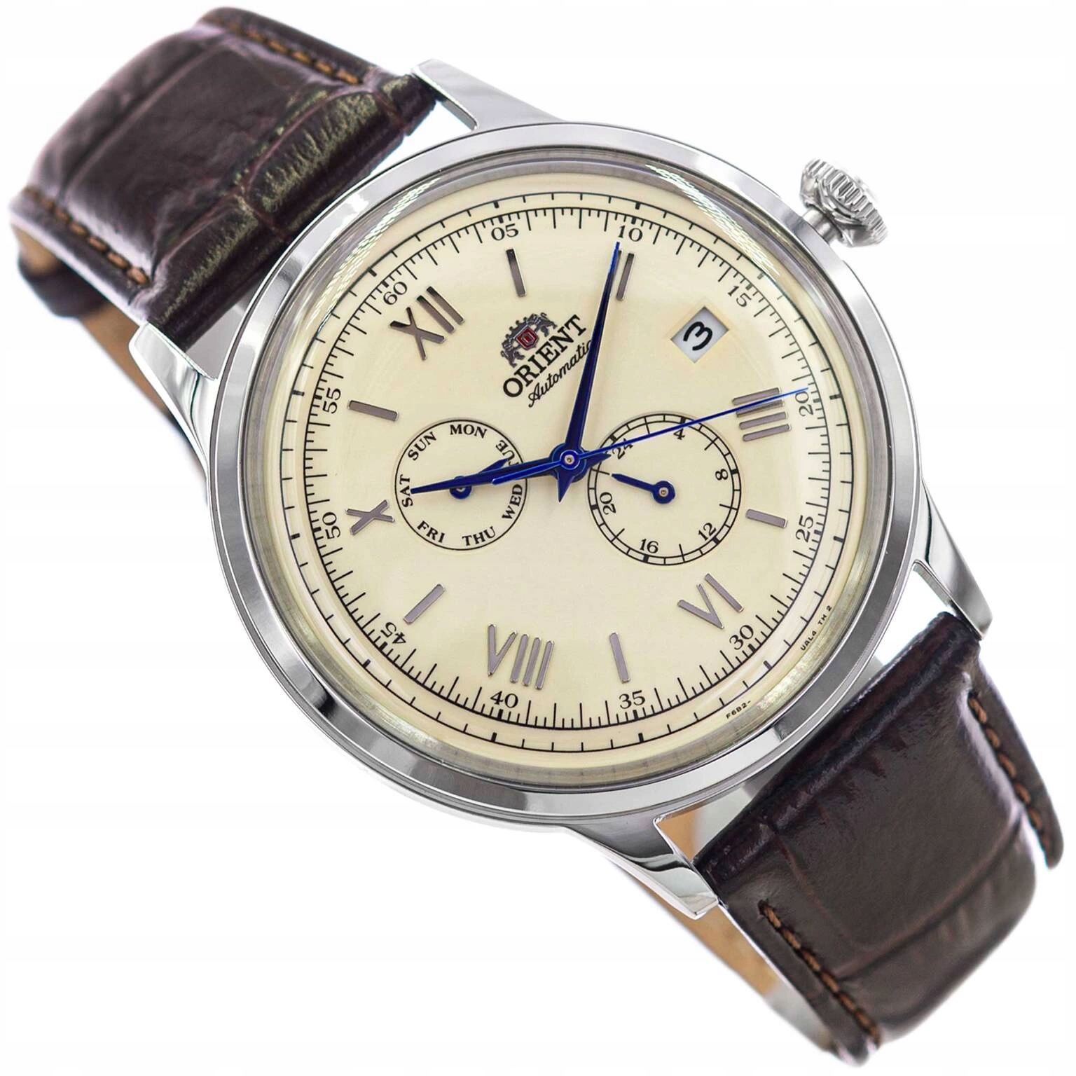 Pánské Orient Hodinky RA-AK0702Y30B Bambino Automatic Hnědé Na Řemínku Data