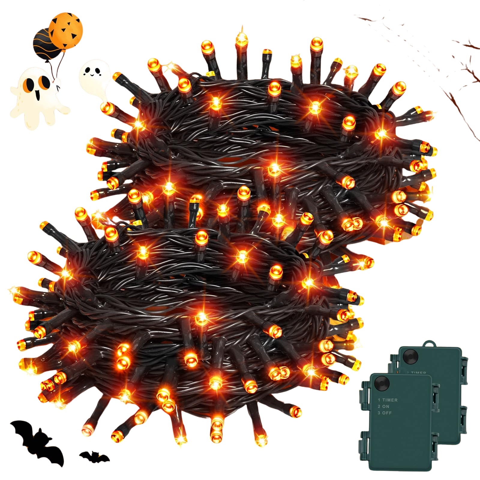 Halloween Led Lampy 10 M 100 Diod 2 Ks Časovač IP65 Na Baterie