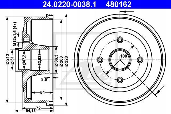 BĘBEN HAMULC. OPEL CORSA C 00-06 (+ABS) Producent części ATE