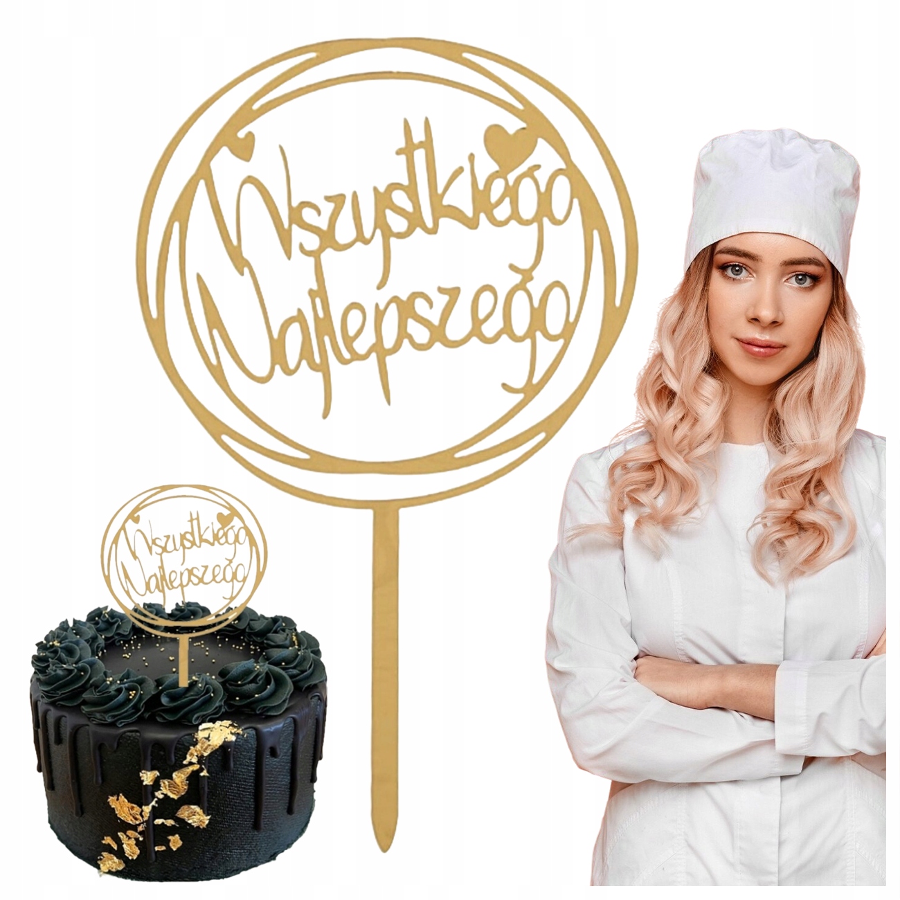 TOPPER NA TORT ZŁOTY AKRYLOWY WSZYSTKIEGO NAJLEPSZEGO OKRĄGŁY