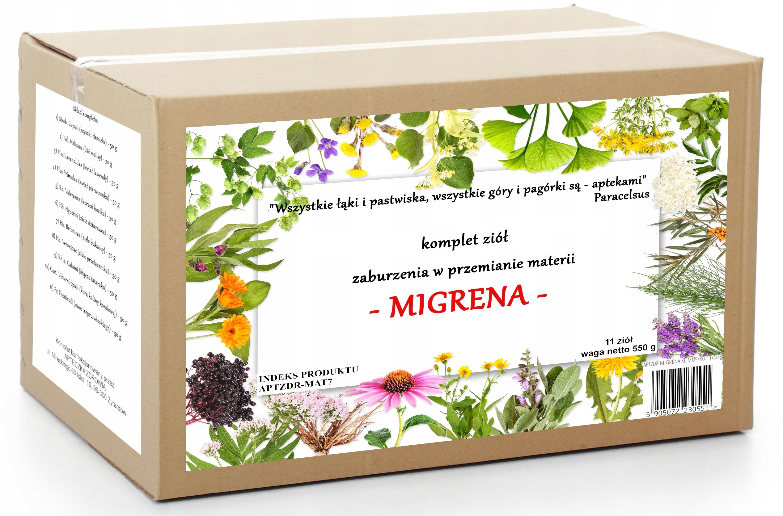 Migrena komplet ziół na migrenowe Bóle Głowy 550 g tradycyjna receptura
