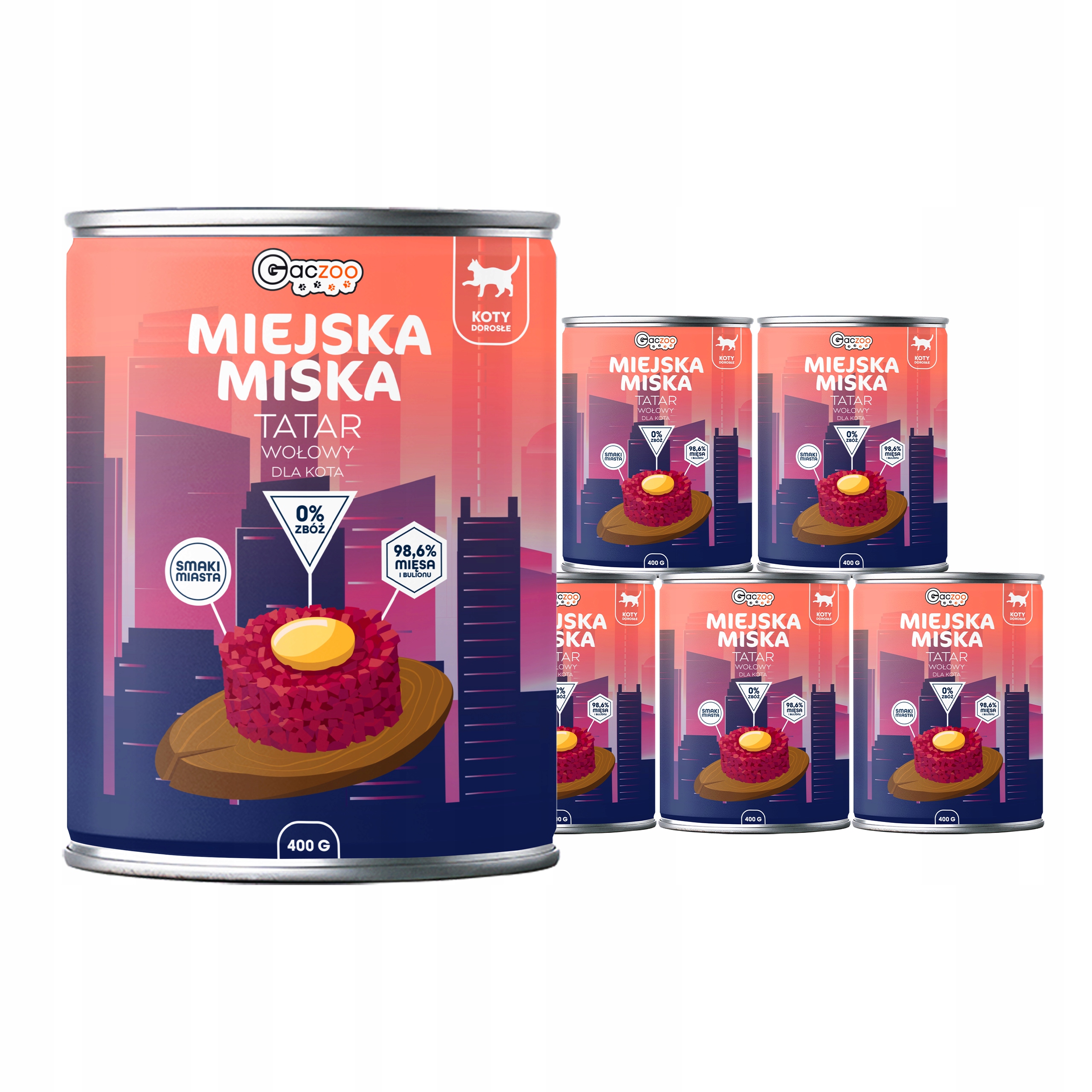 Levně Krmivo mokré pro kočky Městská miska Gaczoo Hovězí tatarák 6 x 400 g bez obilovin