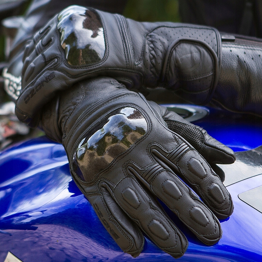 RĘKAWICE MOTOCYKLOWE SKÓRA MĘSKIE OZONE RIDE II L Kolor czarny