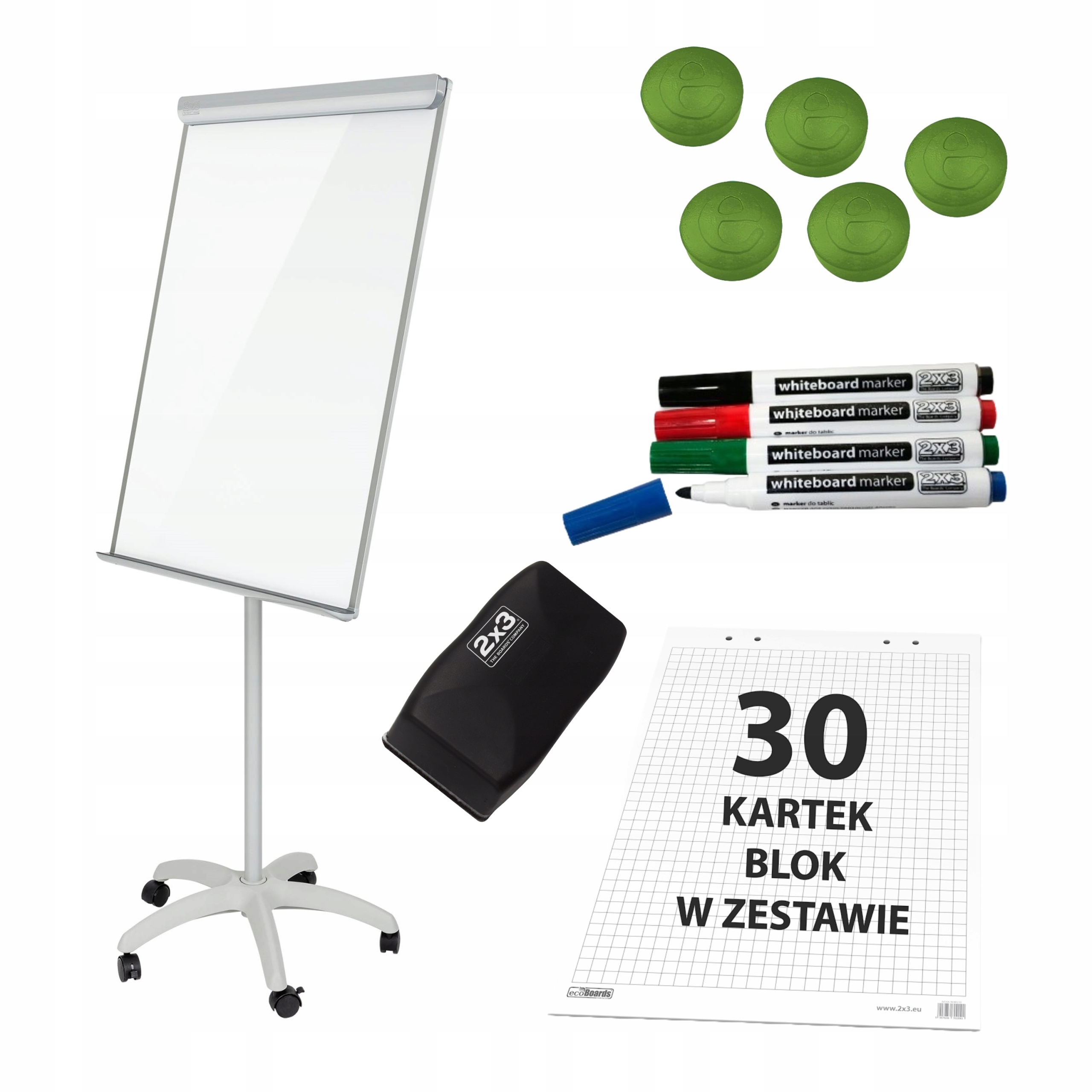 Mobilny Flipchart magnetyczny na kółkach 70x100 cm