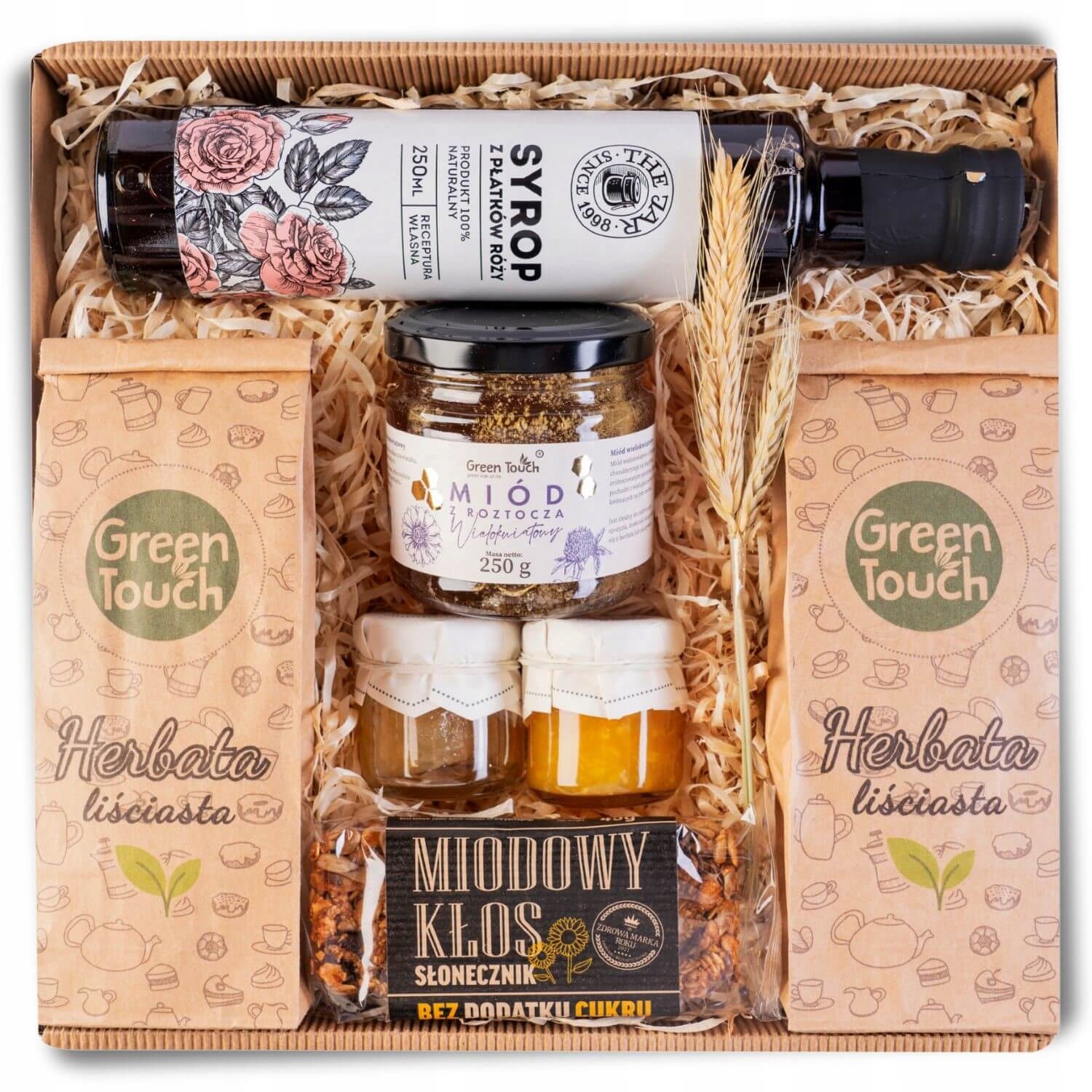 Levně Dárkový Koš Dárek Sada Ovocných Čajů Růžový Sirup Citron Med