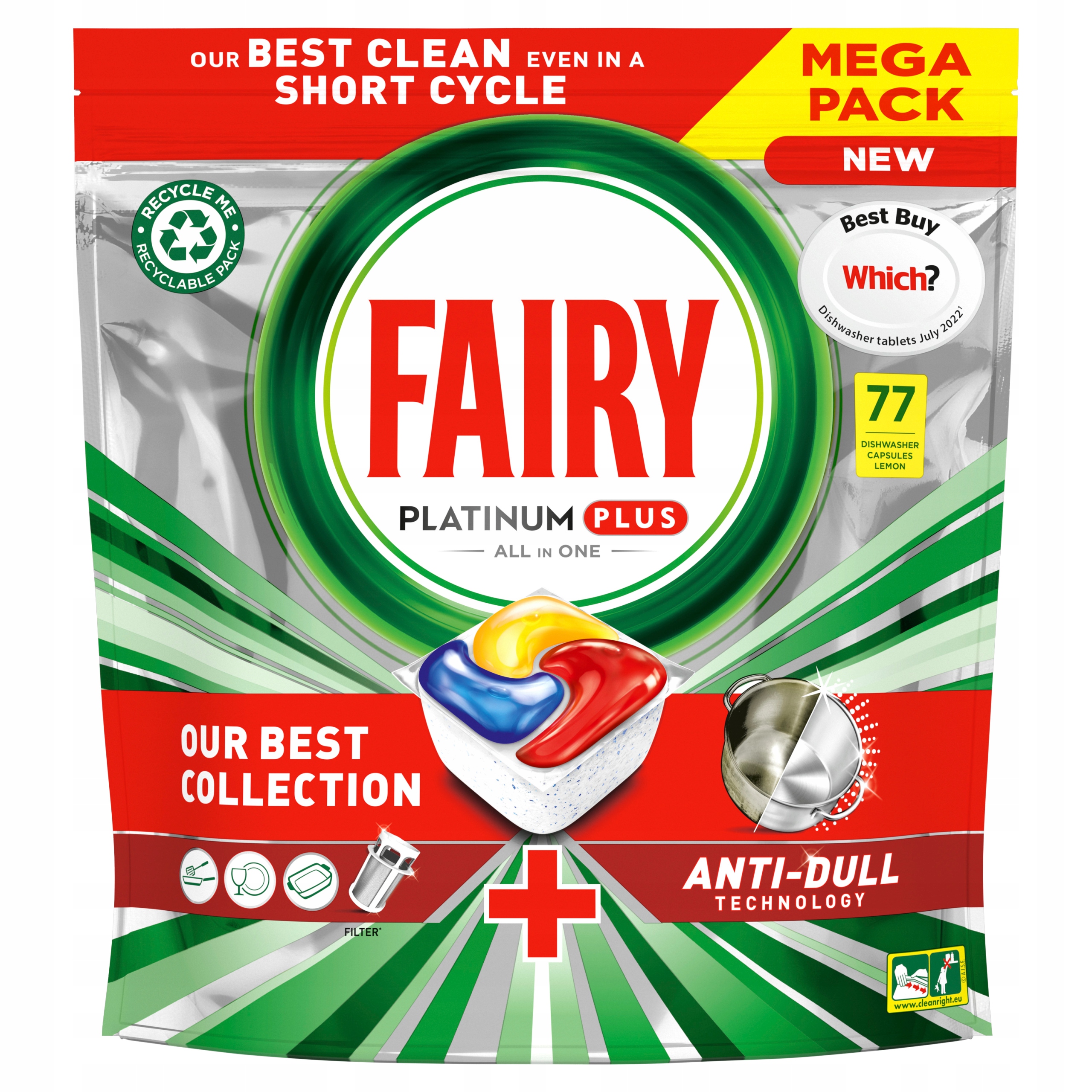 Levně Fairy Platinum Plus Tablety Do Myčky 77 Ks Citronové